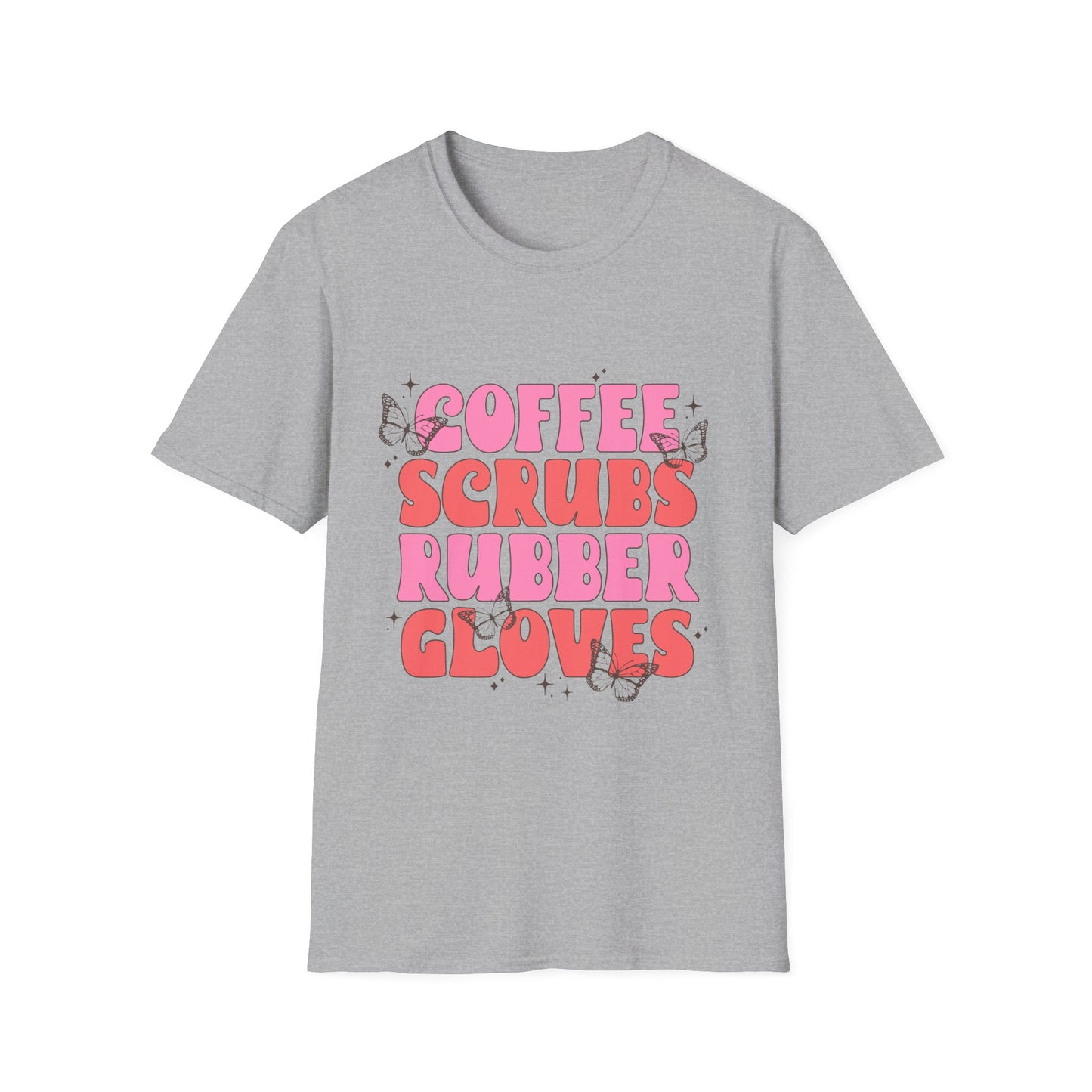 Coffee Scrubs Rubber Gloves T-Shirt — Cute Nurse/Healthcare Graphic Tee