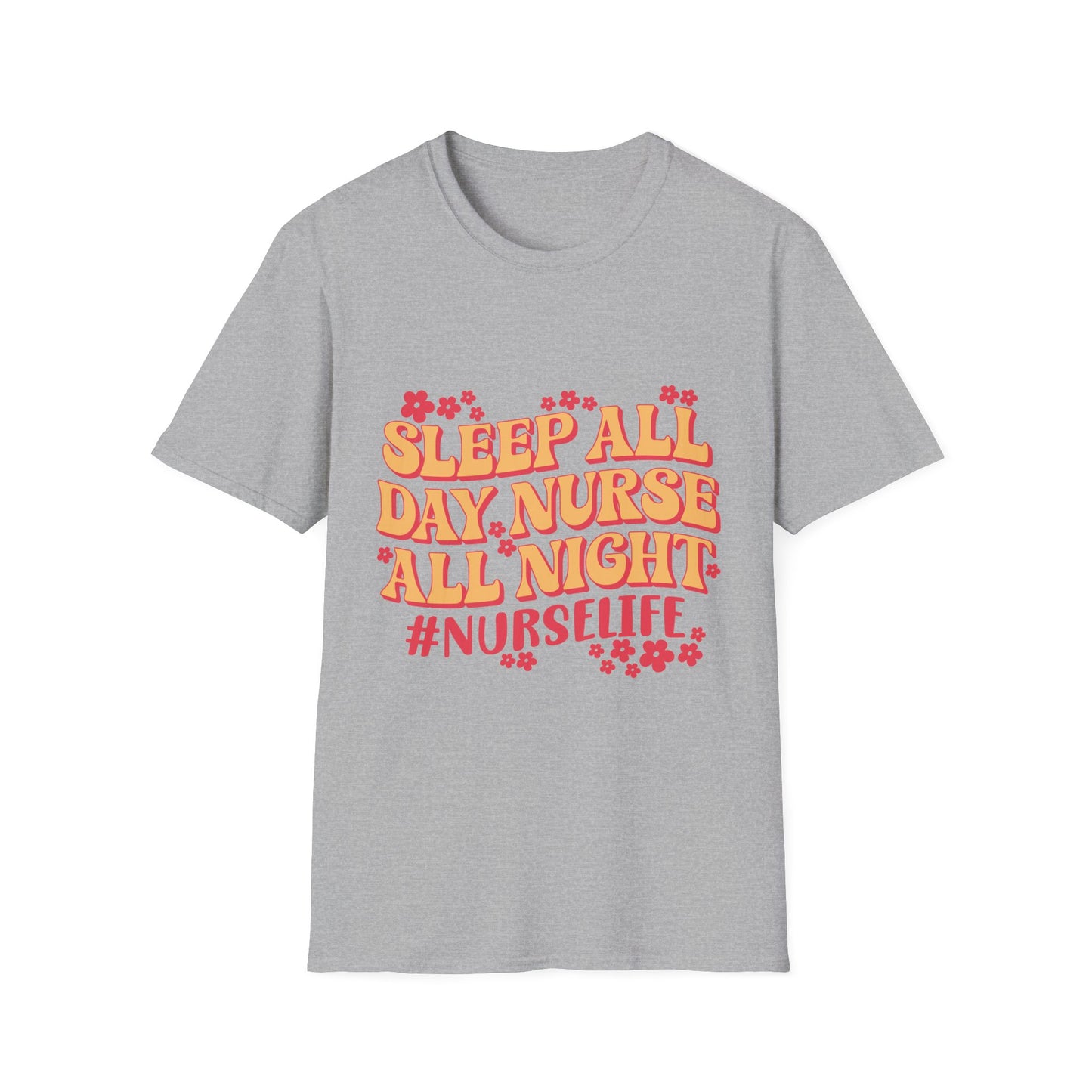 Nurse Life T-Shirt - "Sleep All Day, Nurse All Night" Retro Floral Tee