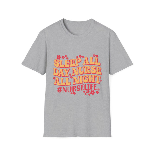 Nurse Life T-Shirt - "Sleep All Day, Nurse All Night" Retro Floral Tee