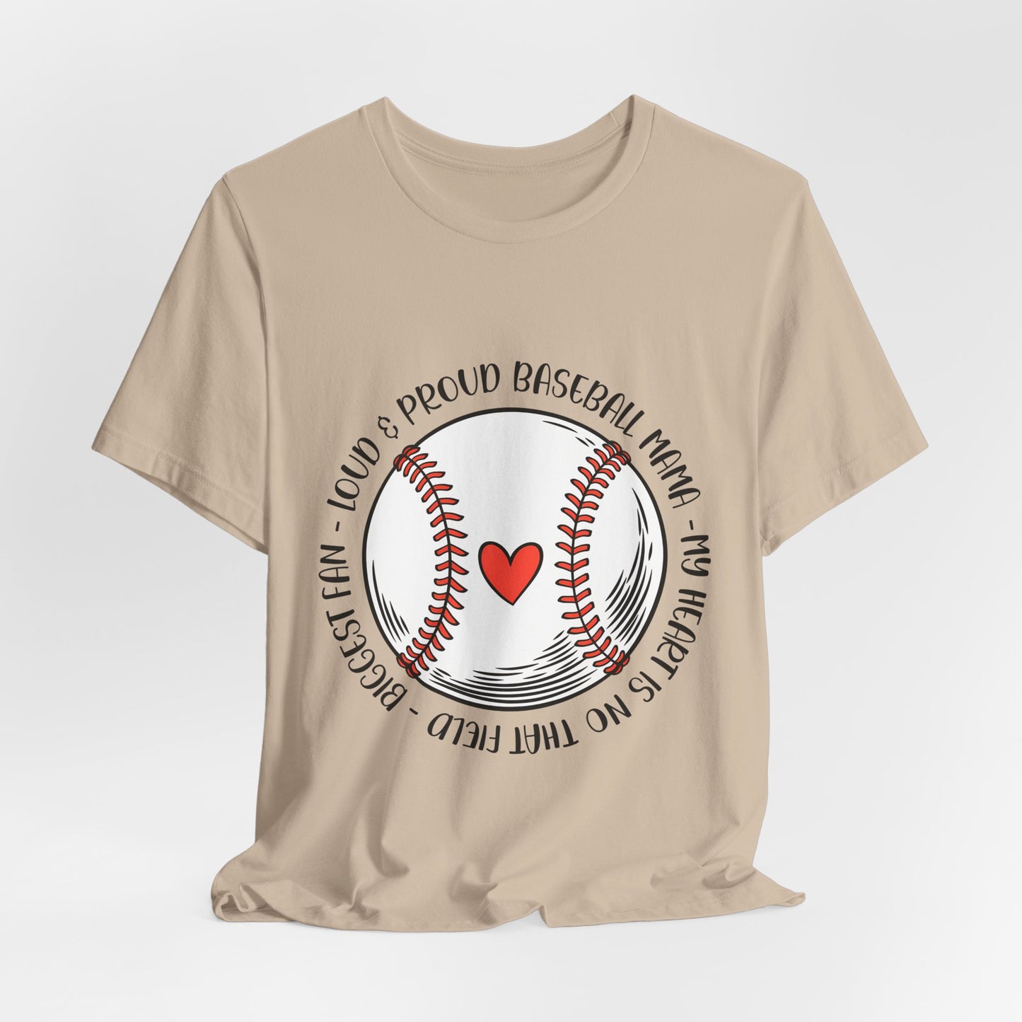 Baseball Mom Tee – Proud Baseball Mama Graphic Shirt (Heart & Stitch Design)