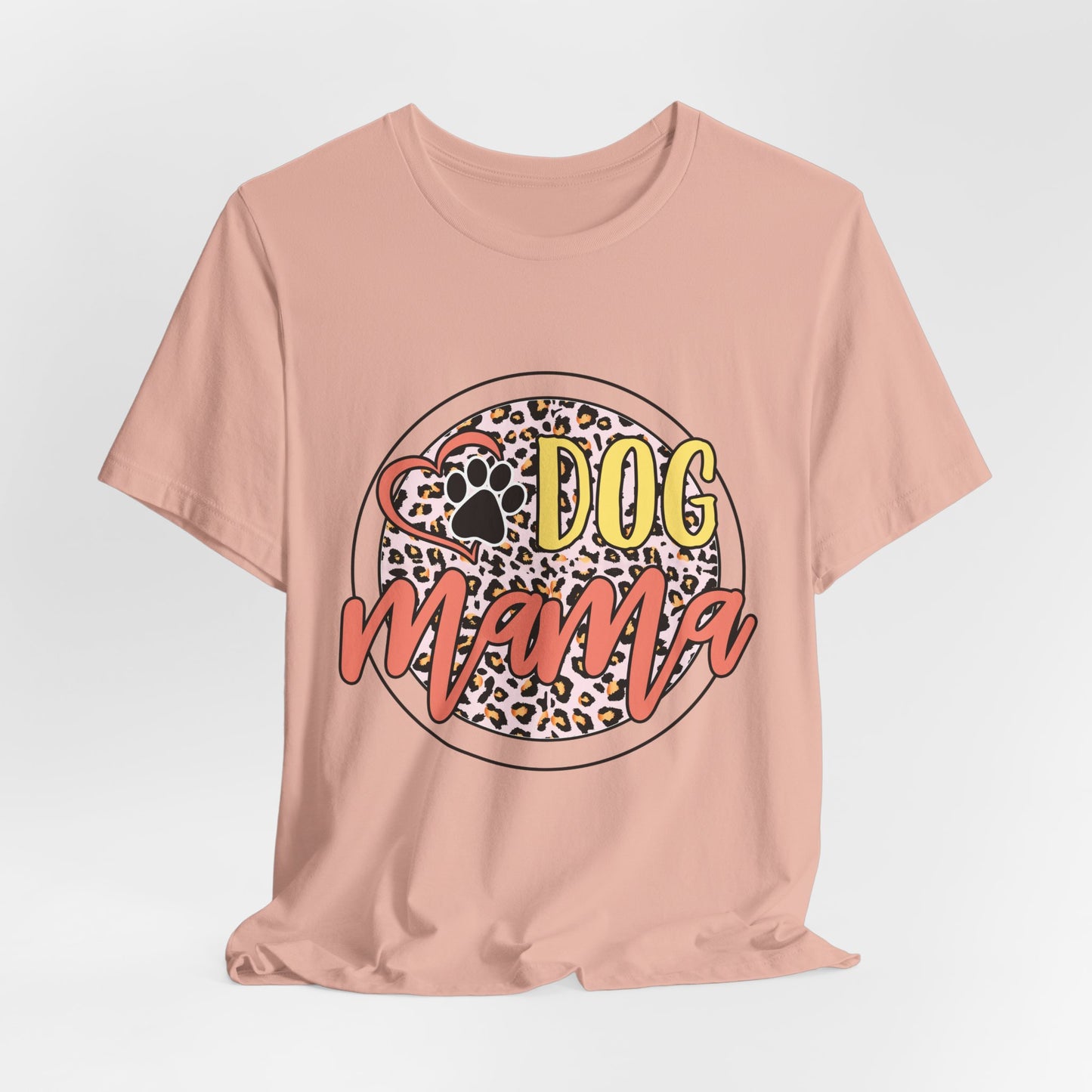 Dog Mama Leopard Circle Tee — Cute Paw Print Graphic T-Shirt for Women