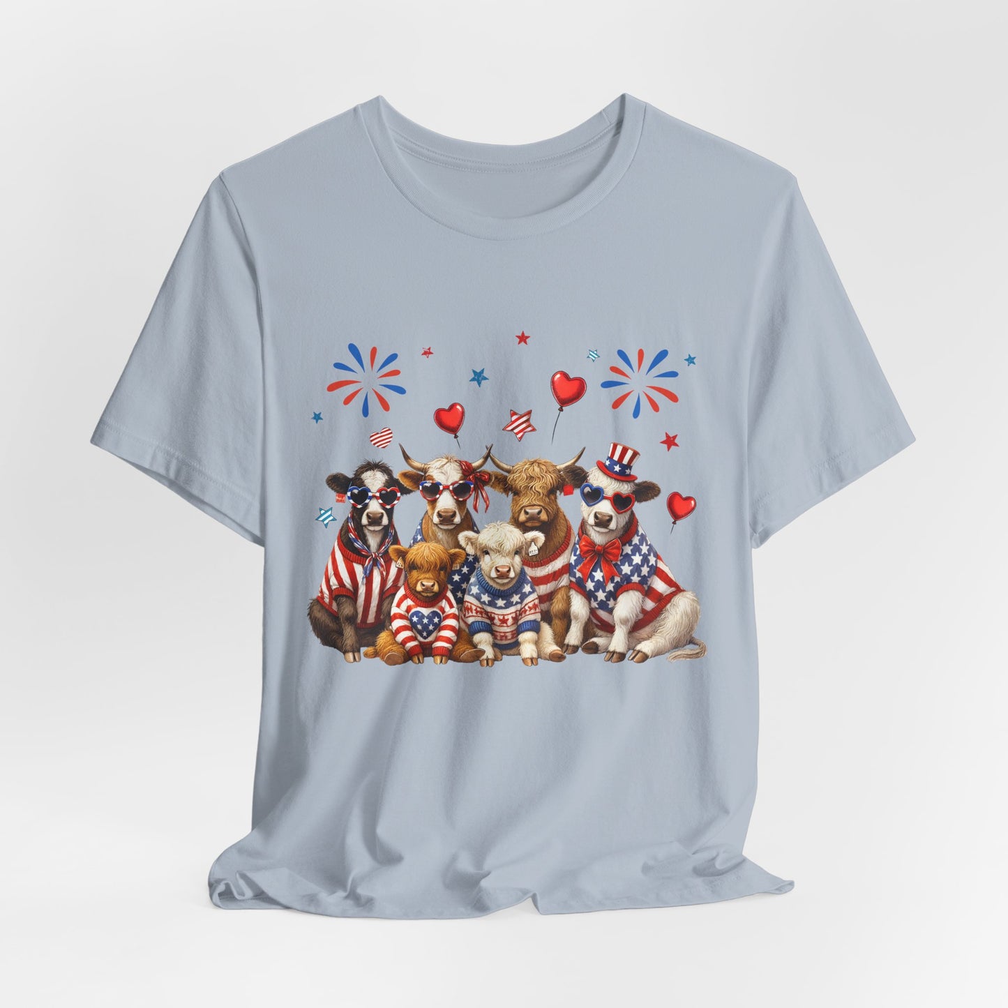 Patriotic CowsT-Shirt — Cute Cows in USA Outfit 4th of July Tee