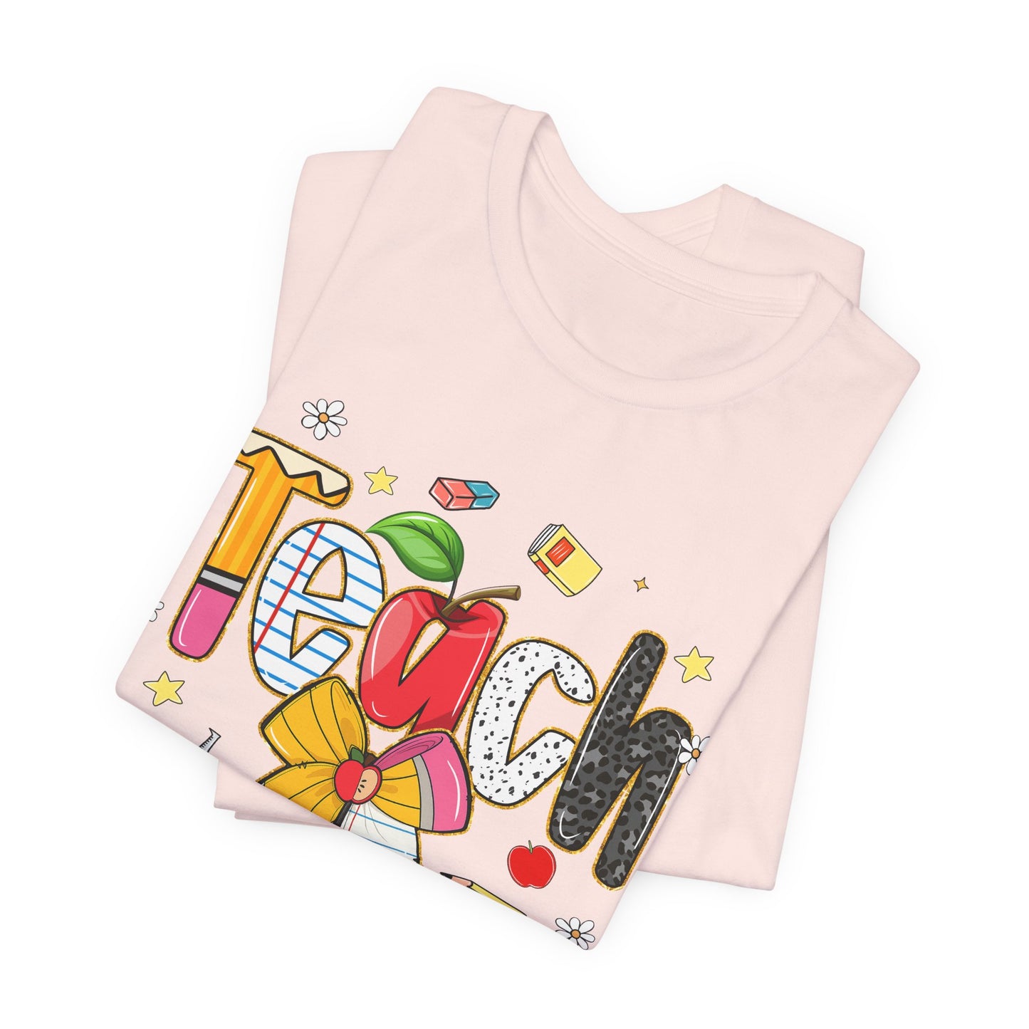 Teacher Floral Pencil Tee - "Teach" Cute School T-Shirt for Educators