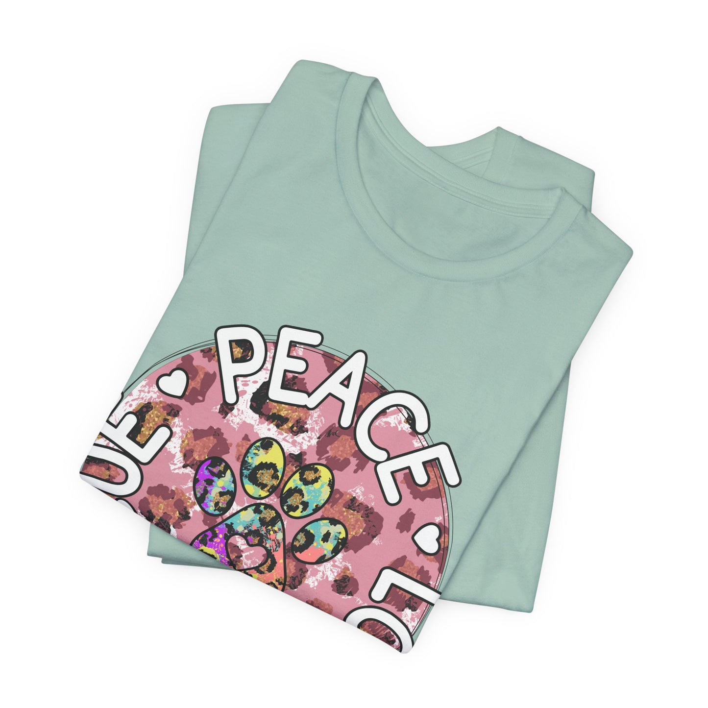 Peace Love Rescue Graphic Tee — Pet Rescue Paw Print Shirt