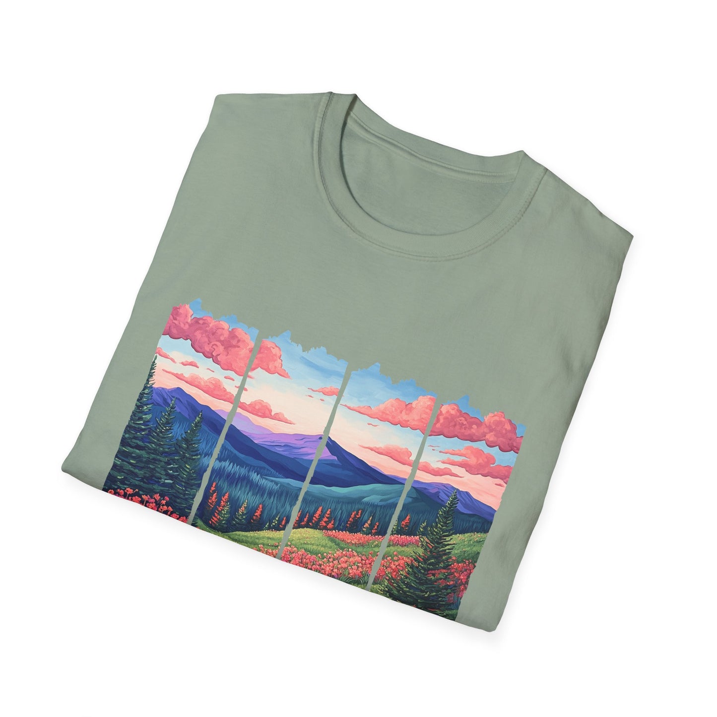 Scenic Mountain Sunset T-Shirt — Wildflower Valley Landscape Tee