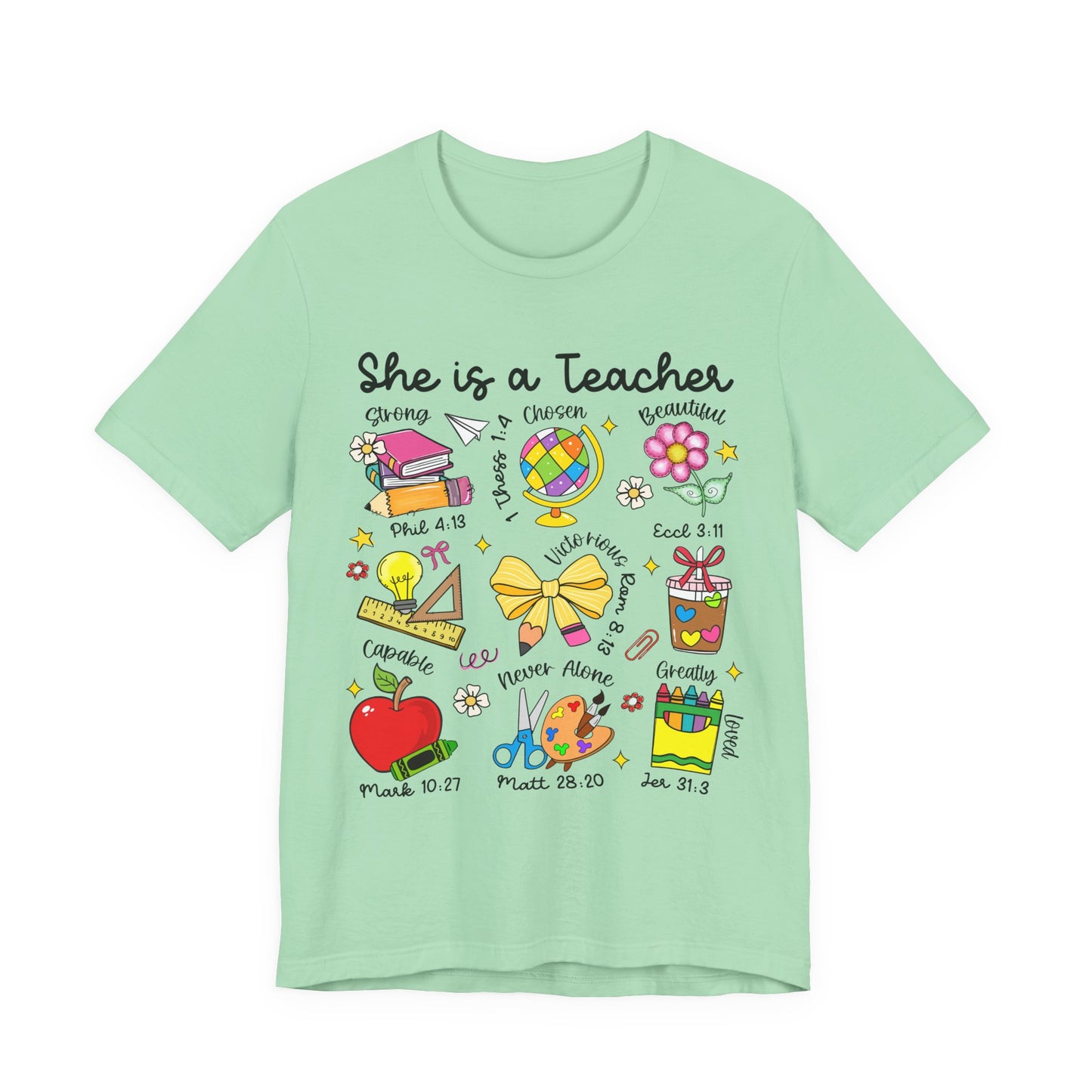 Teacher Illustrated Icons T-Shirt — "She is a Teacher" Appreciation Tee