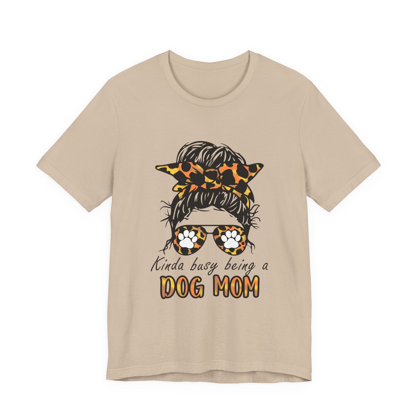 Dog Mom T-Shirt – "Kinda Busy Being a Dog Mom" Leopard Print Messy Bun Tee