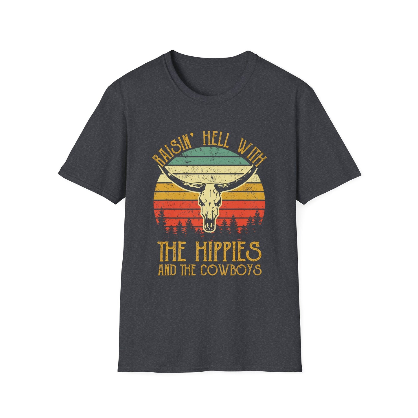 T-Shirt — Raisin' Hell With The Hippies And The Cowboys Vintage Skull Graphic