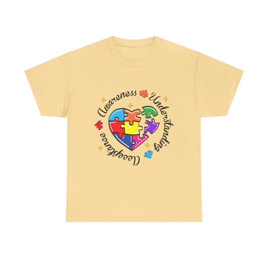 Autism Awareness Puzzle Heart T-Shirt – 'Awareness, Understanding, Acceptance'
