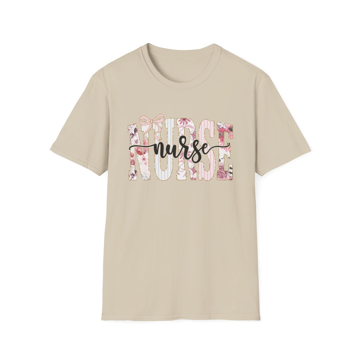 Nurse Floral Graphic Tee — 'Nurse' Script Over Pink Floral Block Letters