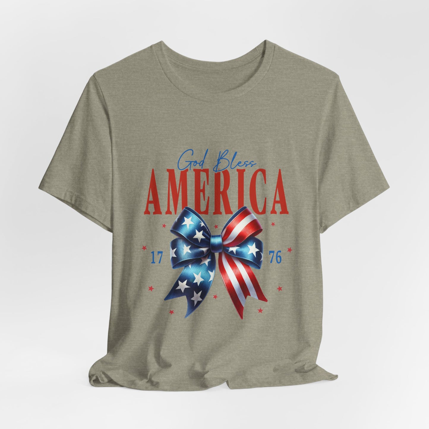 God Bless America Bow T-Shirt — Patriotic 1776 Fourth of July Tee