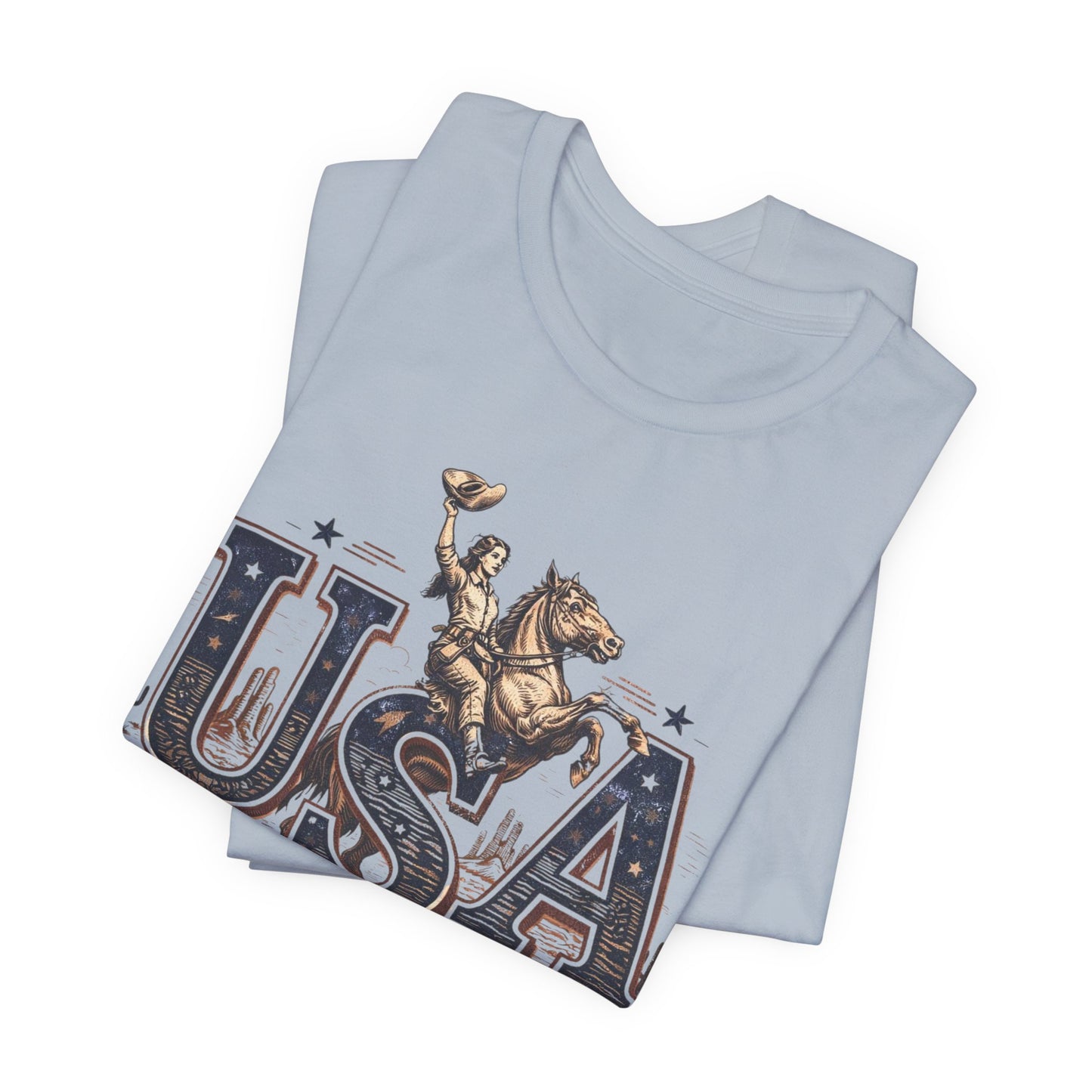 USA Western Rodeo T-Shirt – 'USA EST 1776' Patriotic Cowboy Tee