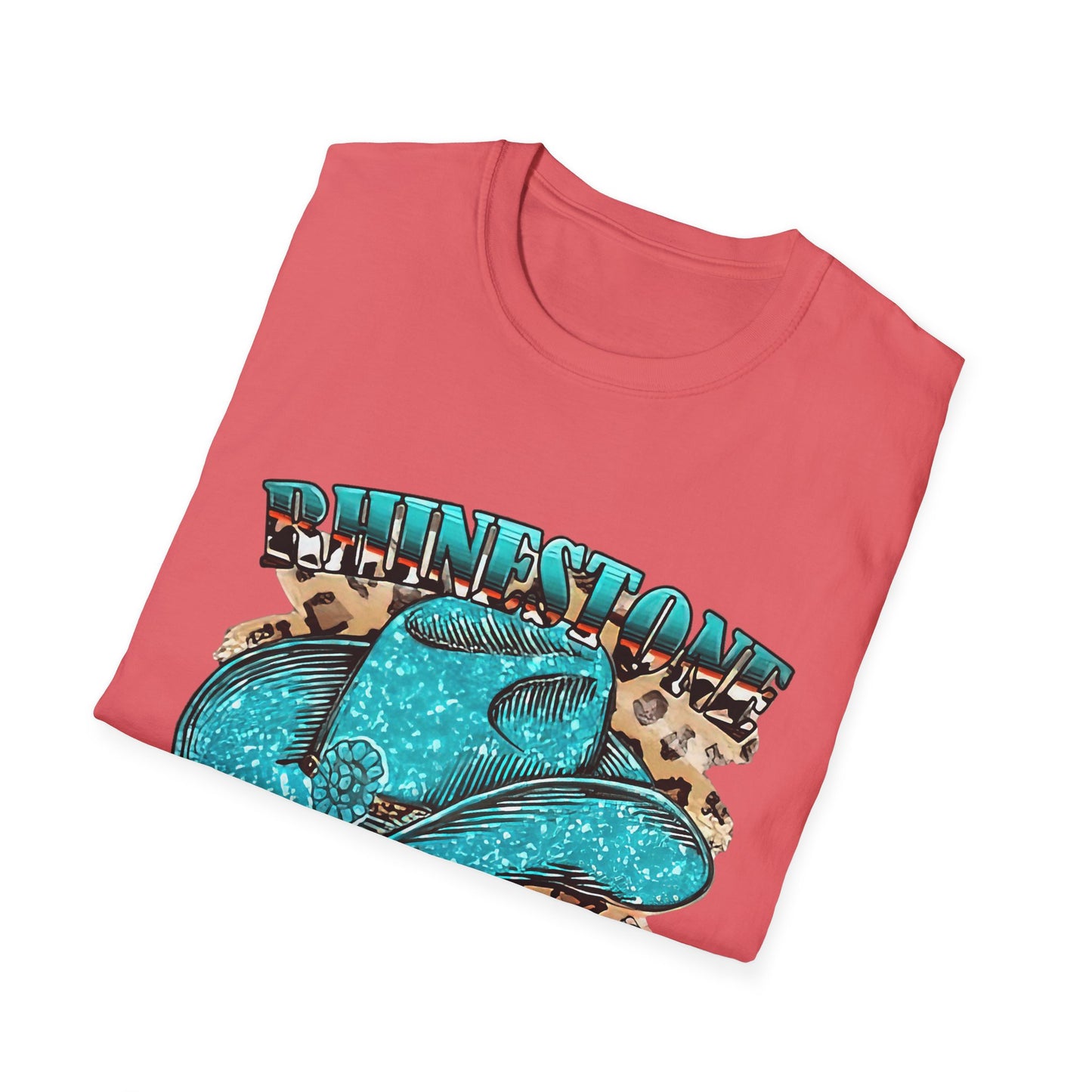 Rhinestone Cowgirl Tee – Turquoise Cowboy Hat on Leopard Print