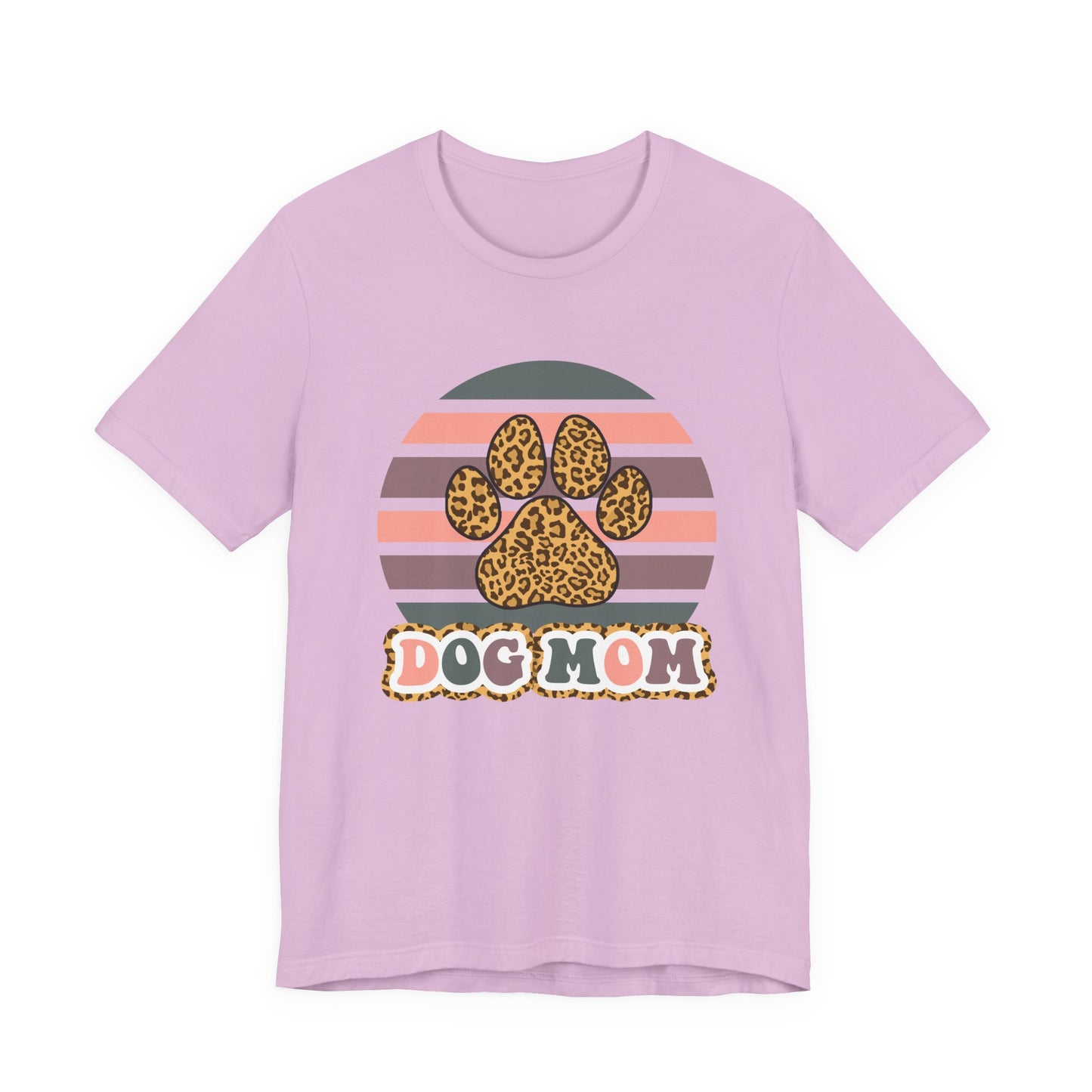 Dog Mom Leopard Paw Tee — Retro Striped Pet Lover T‑Shirt