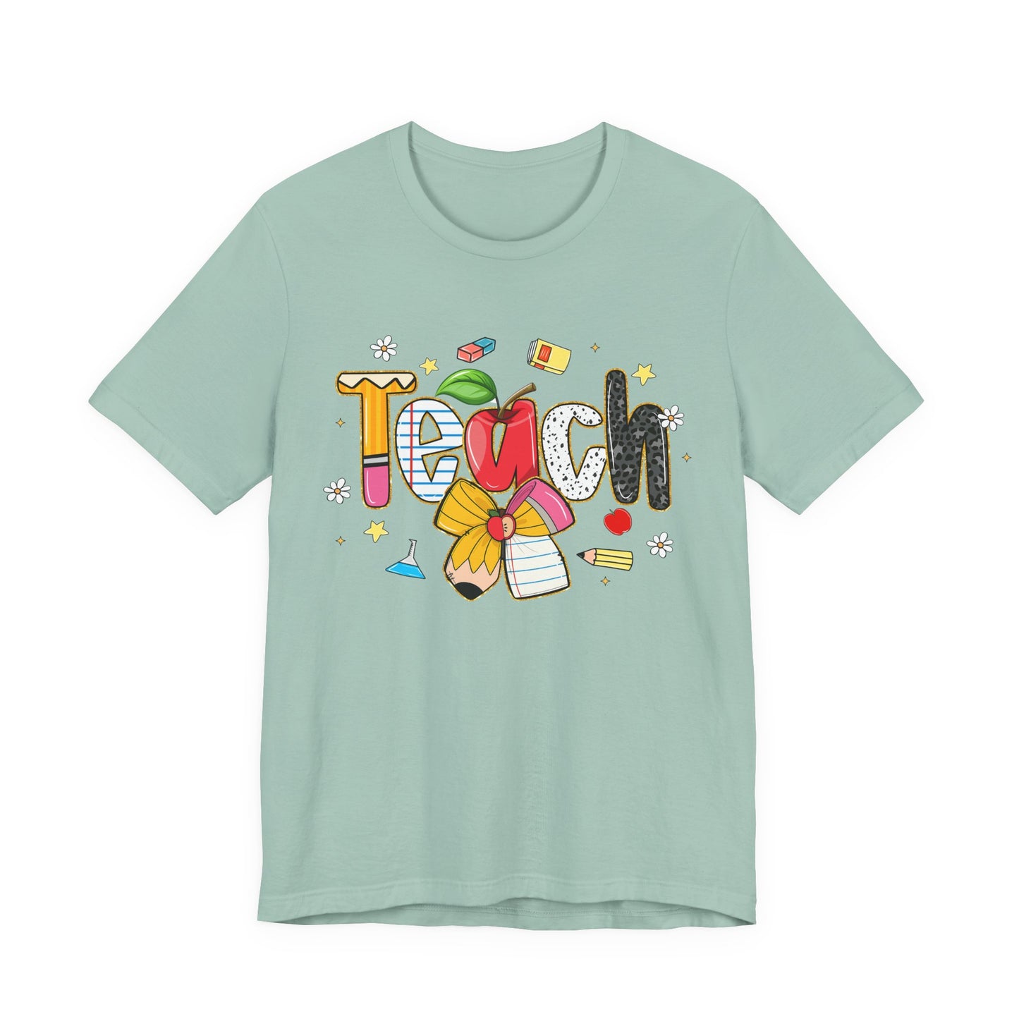 Teacher Floral Pencil Tee - "Teach" Cute School T-Shirt for Educators