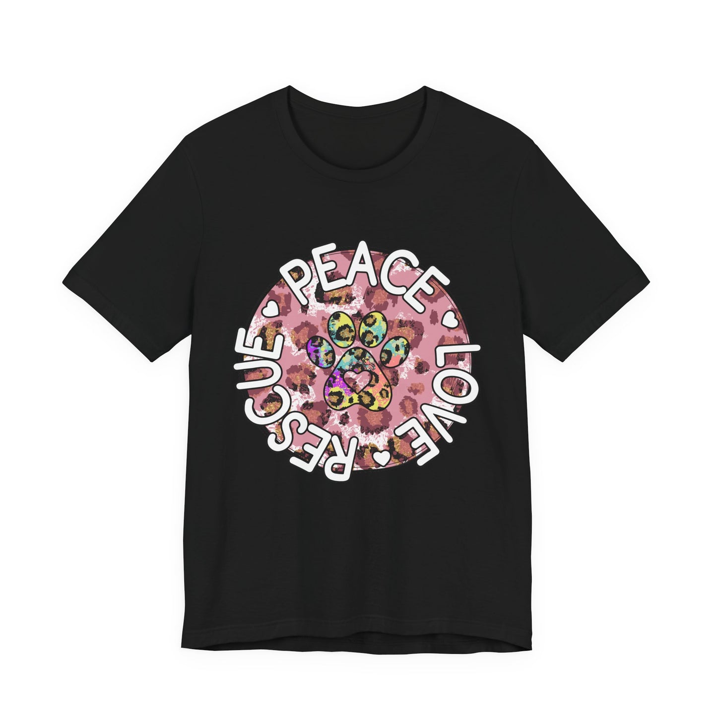 Peace Love Rescue Graphic Tee — Pet Rescue Paw Print Shirt