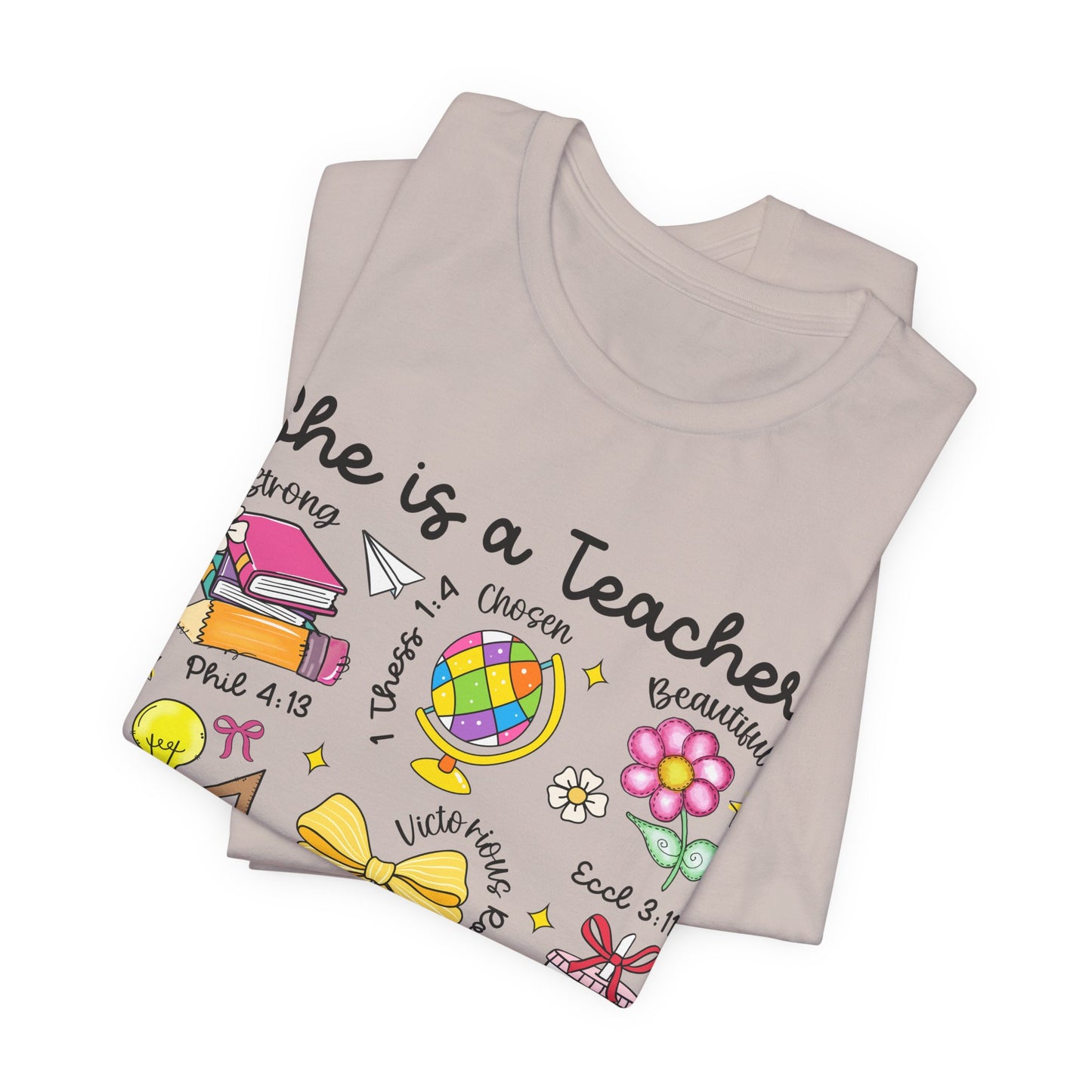 Teacher Illustrated Icons T-Shirt — "She is a Teacher" Appreciation Tee
