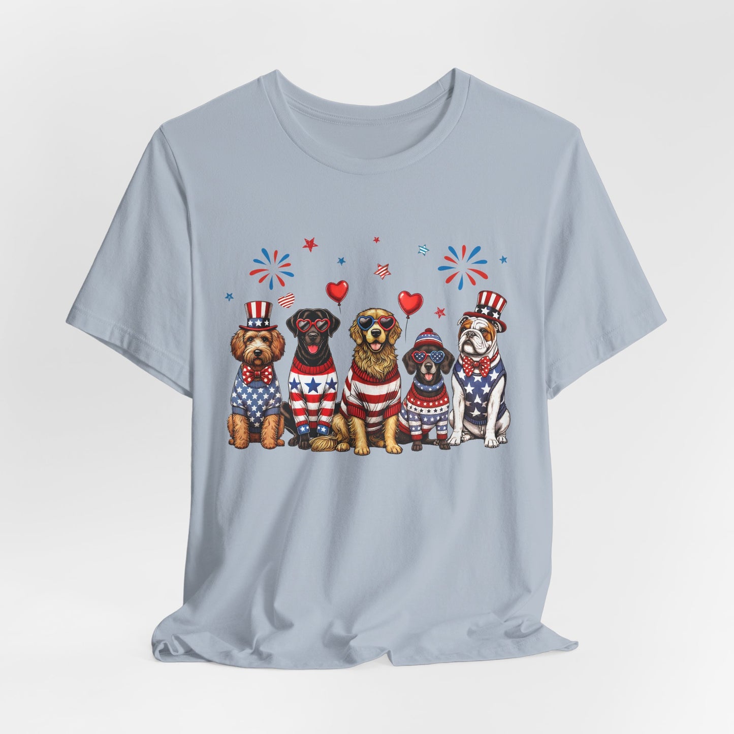Patriotic Dogs T‑Shirt — 4th of July American Flag Pups Tee