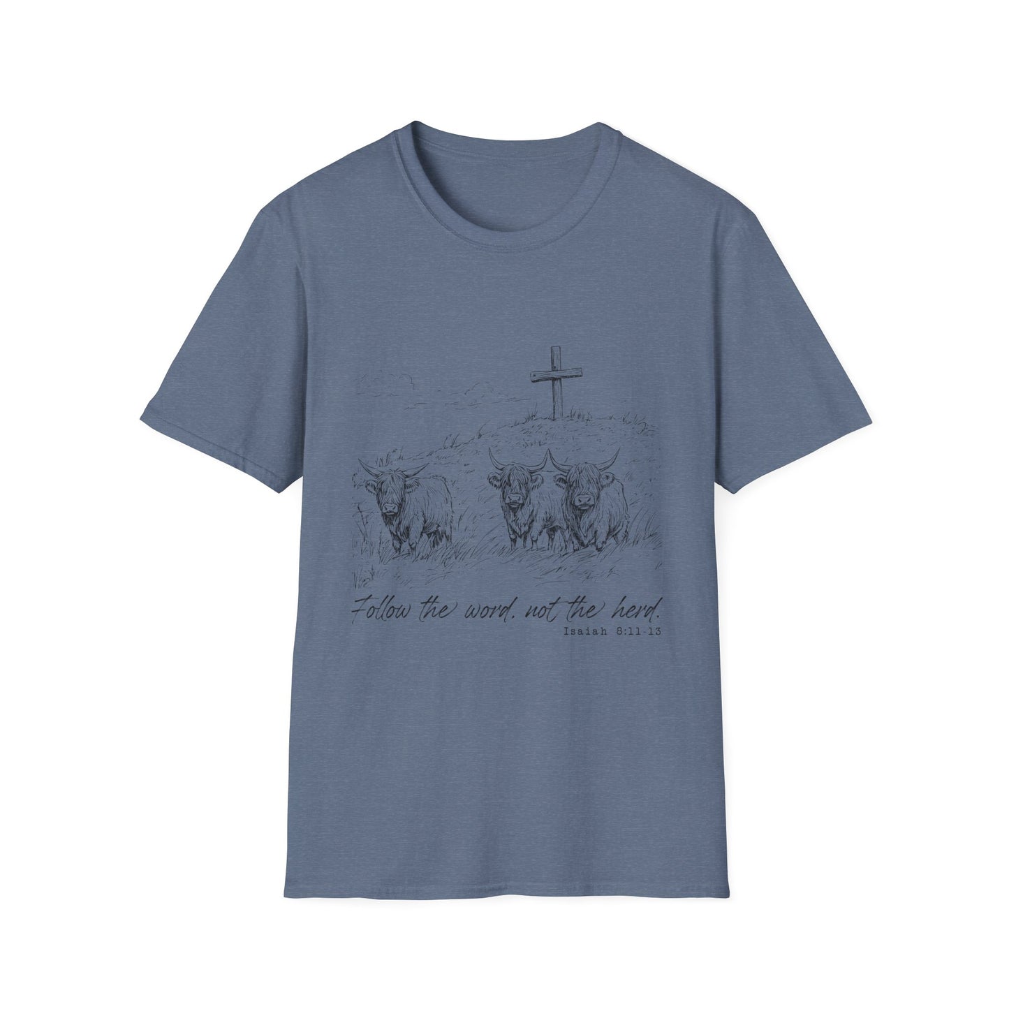 Christian Cross & Oxen T-Shirt — “Follow the Sword, Not the Herd” Faith Graphic Tee