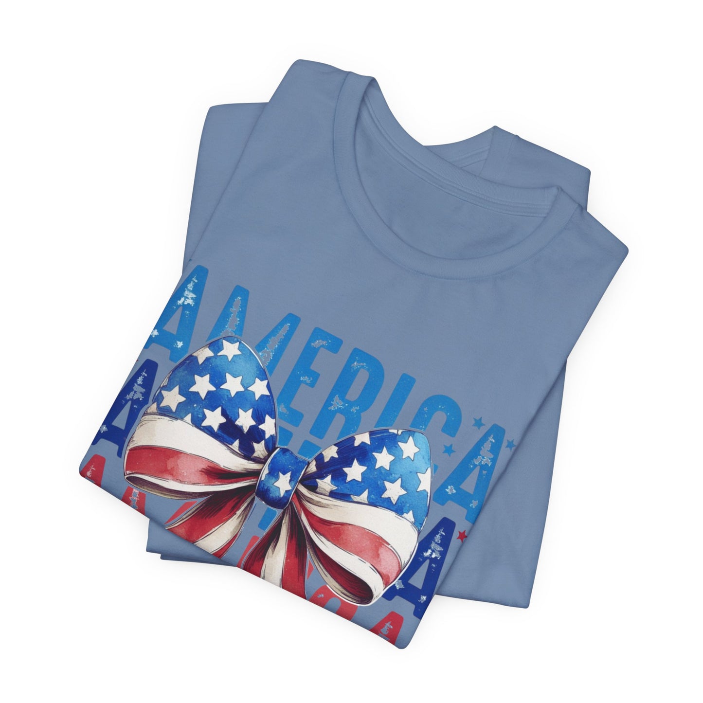 Patriotic America Bow T-Shirt — USA Flag Ribbon 4th of July Tee