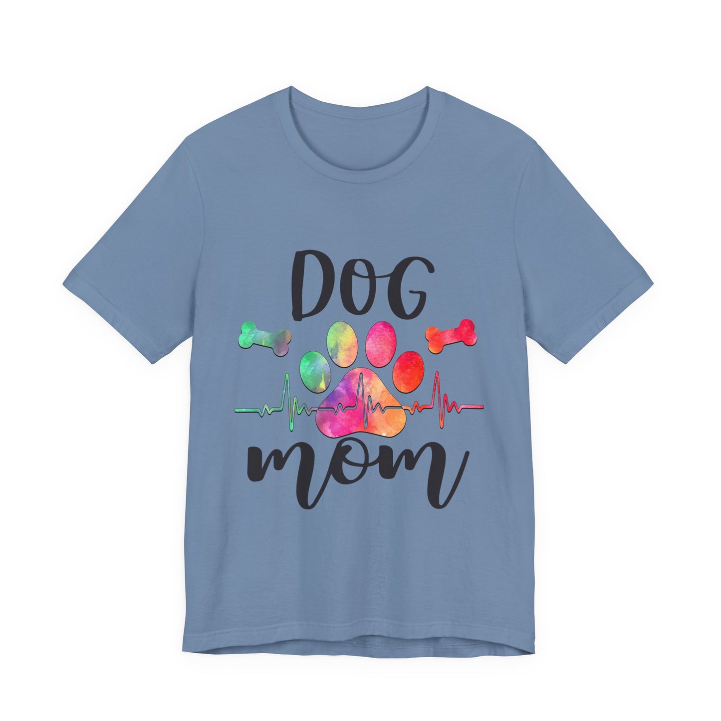 Dog Mom T-Shirt — Colorful Paw & Heartbeat Graphic Tee