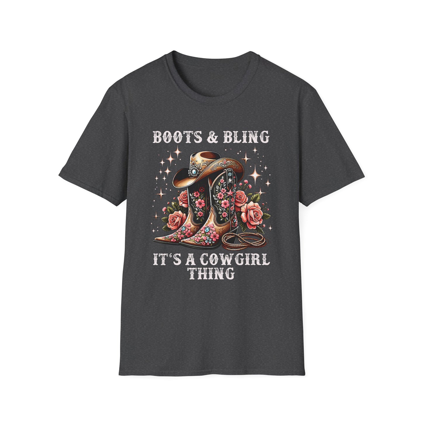 Cowgirl T-Shirt — "Boots & Bling" Floral Western Tee