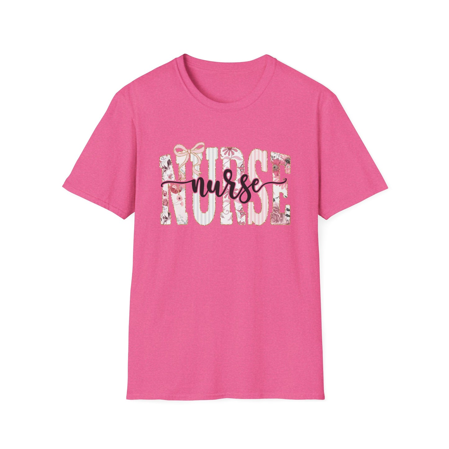 Nurse Floral Graphic Tee — 'Nurse' Script Over Pink Floral Block Letters