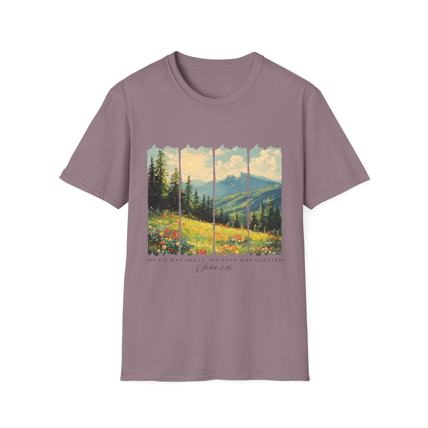 Mountain Meadow T-Shirt — Scenic Landscape Panel Tee