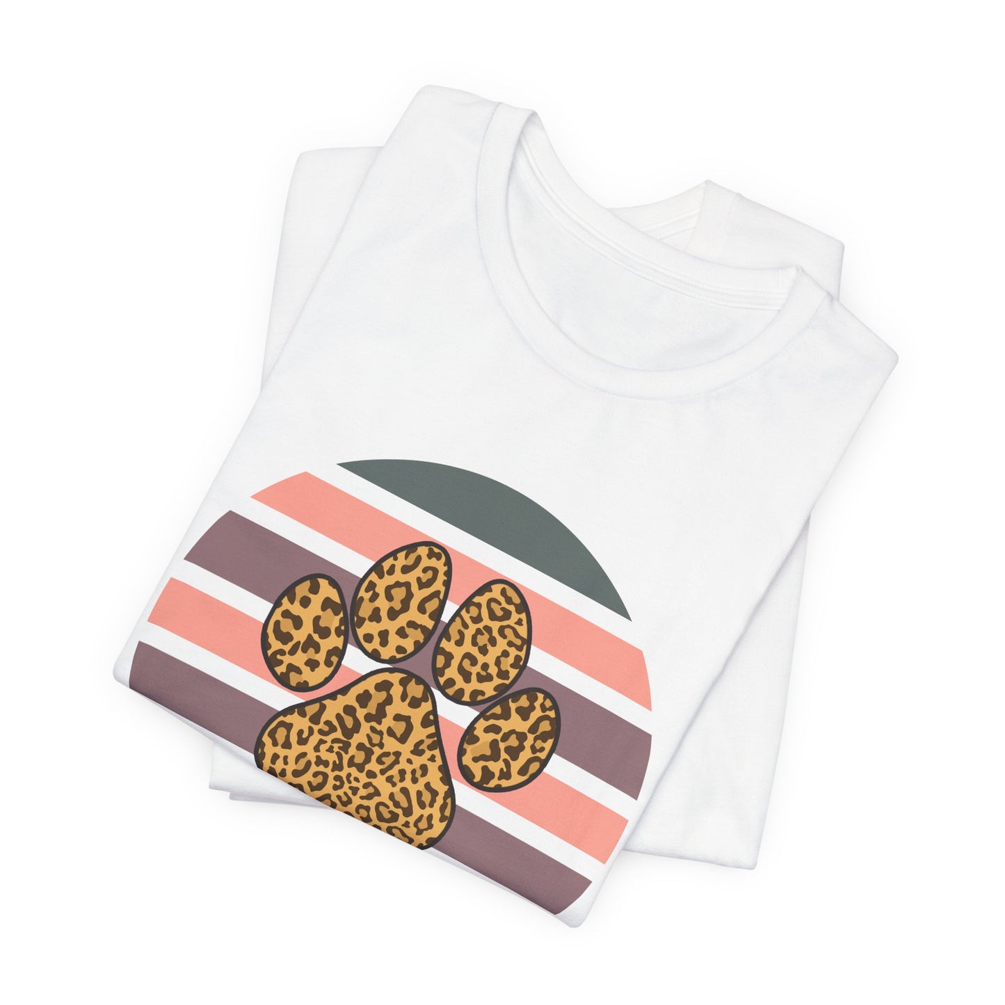 Dog Mom Leopard Paw Tee — Retro Striped Pet Lover T‑Shirt
