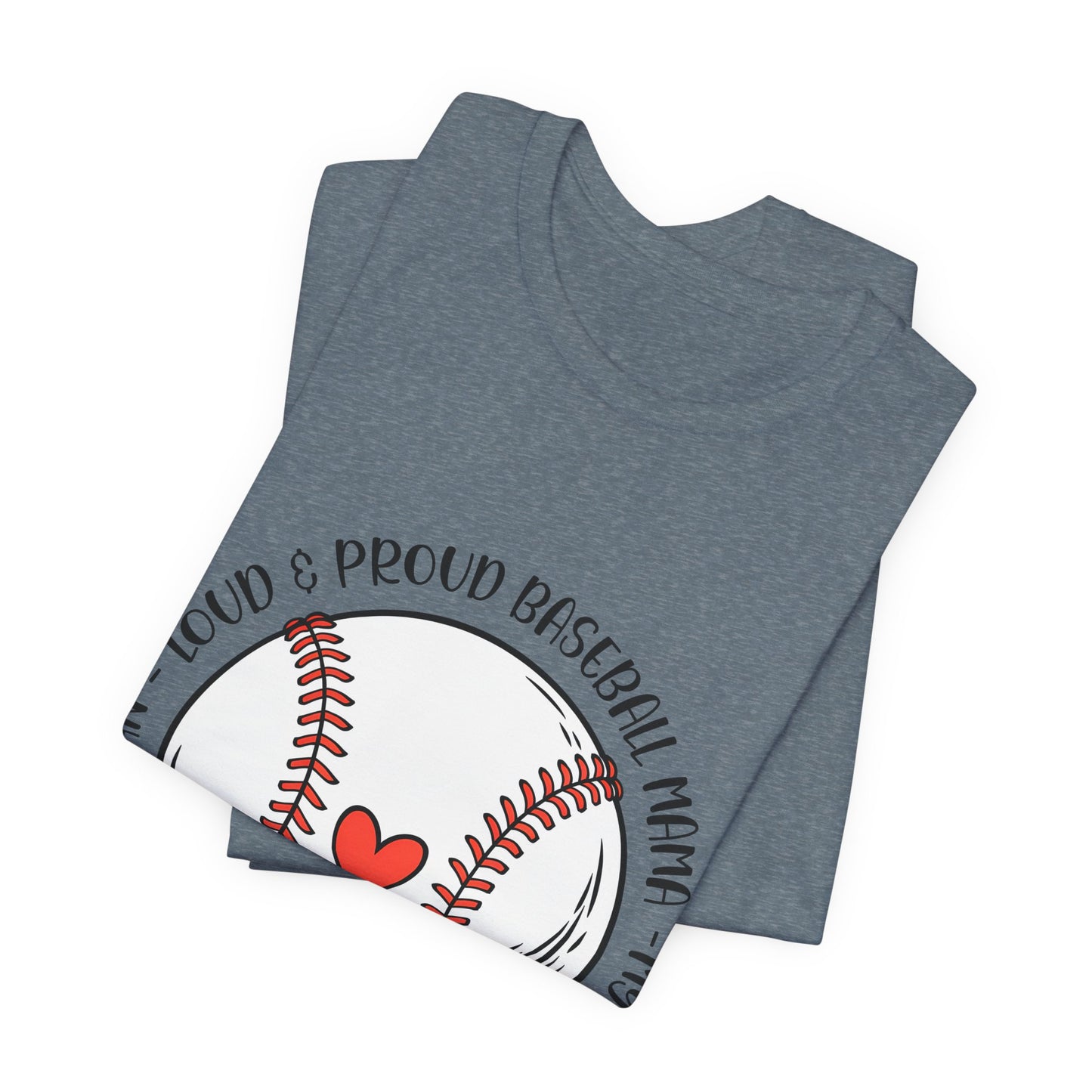 Baseball Mom Tee – Proud Baseball Mama Graphic Shirt (Heart & Stitch Design)