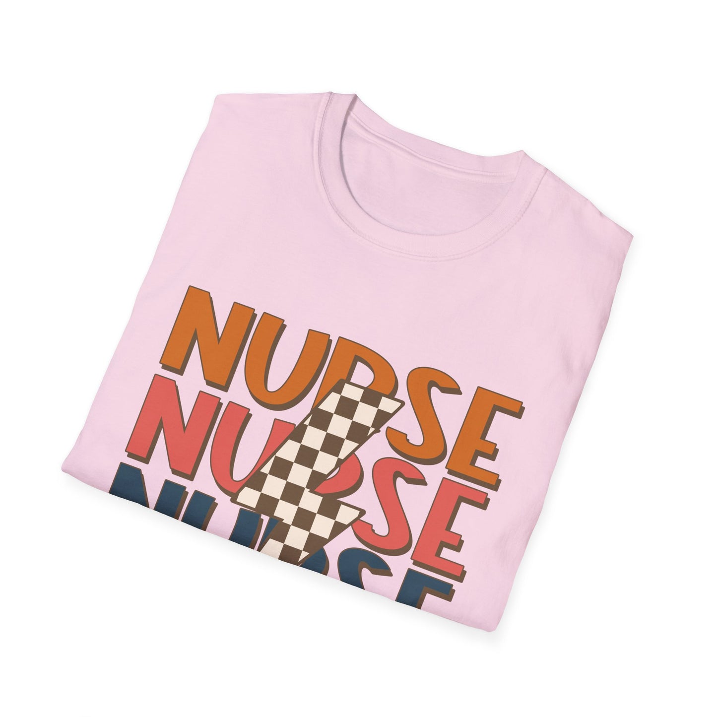 Nurse Retro Stripe T-Shirt — Vintage Checkerboard Scrub Tee for Nurses