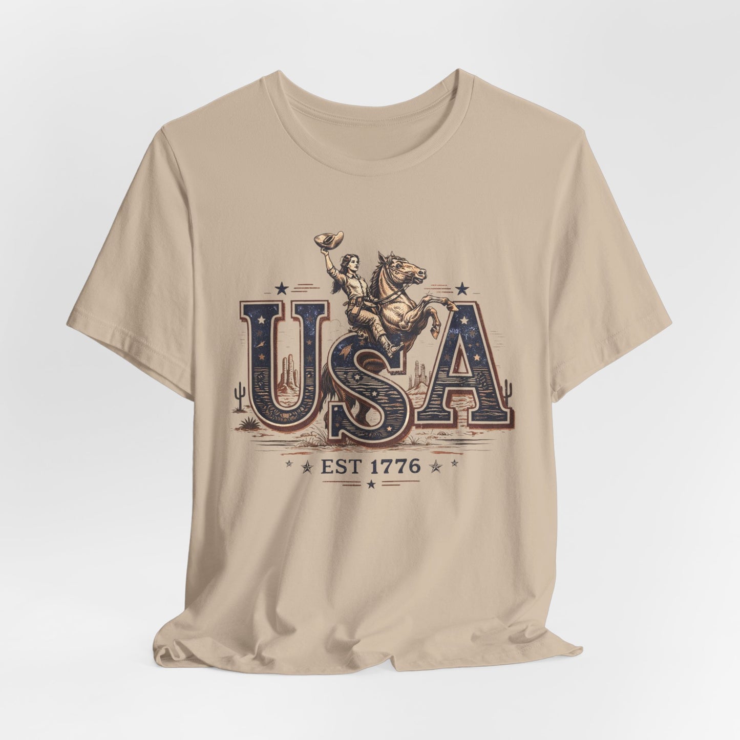 USA Western Rodeo T-Shirt – 'USA EST 1776' Patriotic Cowboy Tee
