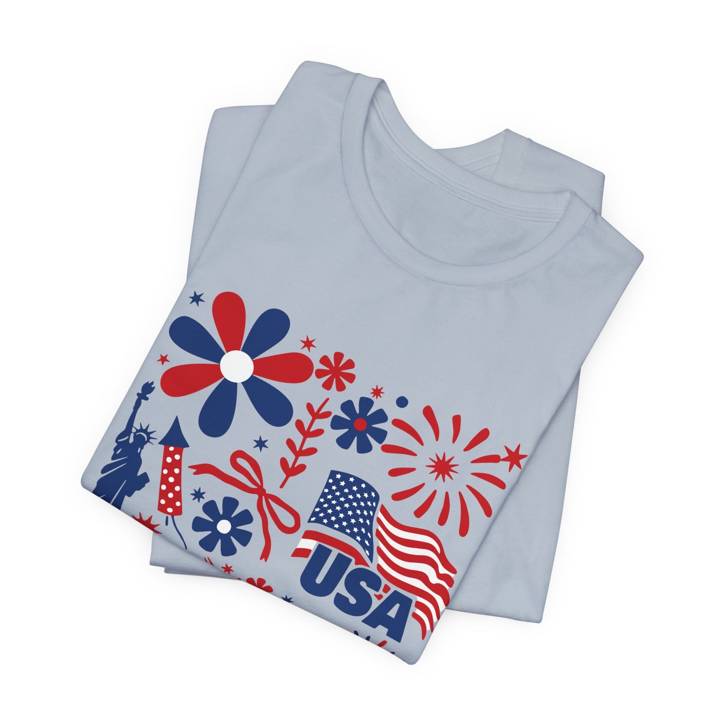 USA Patriotic T-Shirt – Fourth of July Fireworks & Liberty Graphic Tee