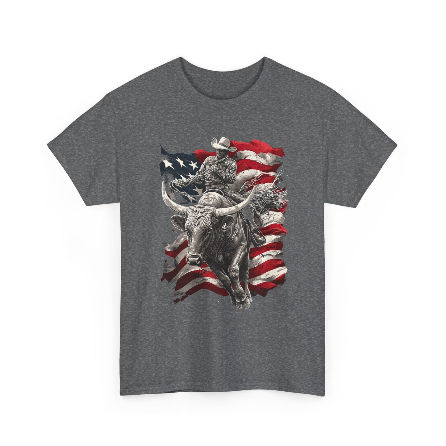 American Rodeo Bull Rider T-Shirt — Patriotic Flag Western Tee