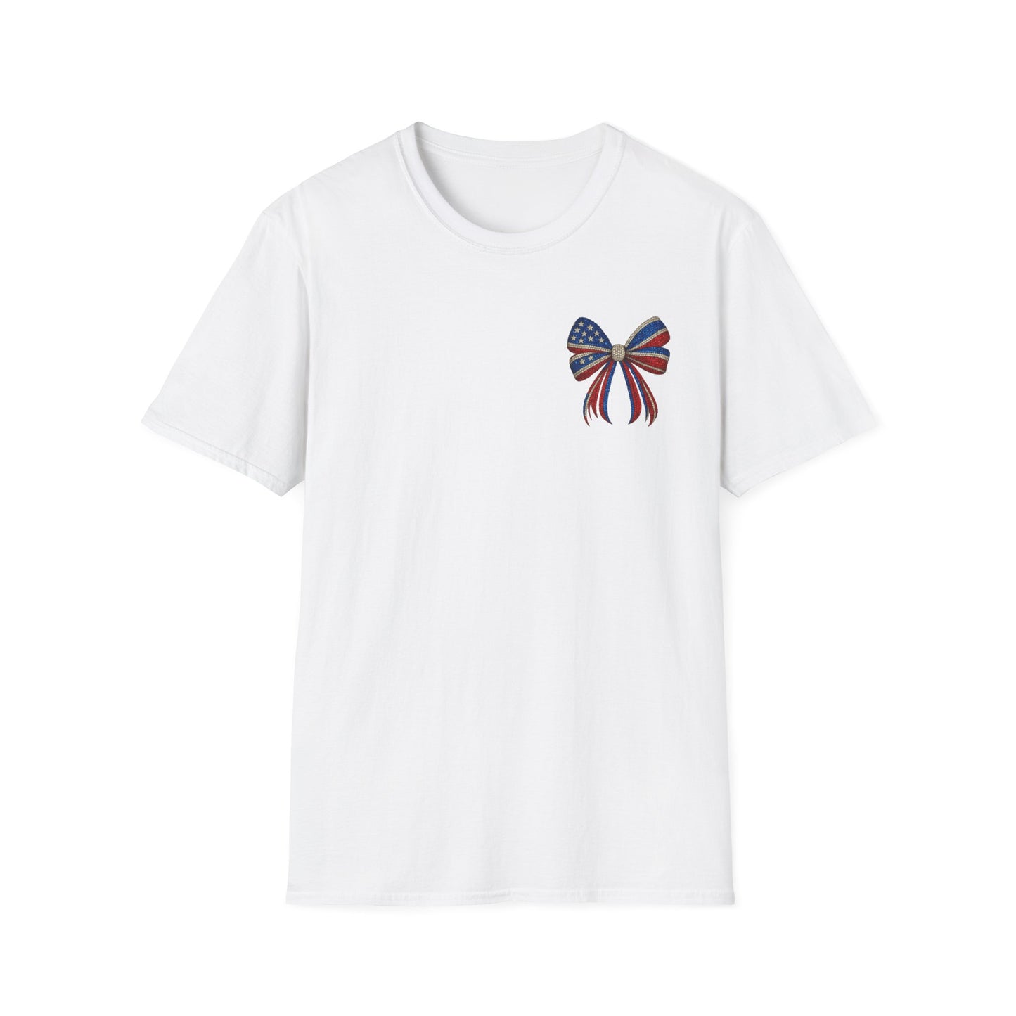 Patriotic Tee - "Land of the Free Because of the Brave" American Flag Bow