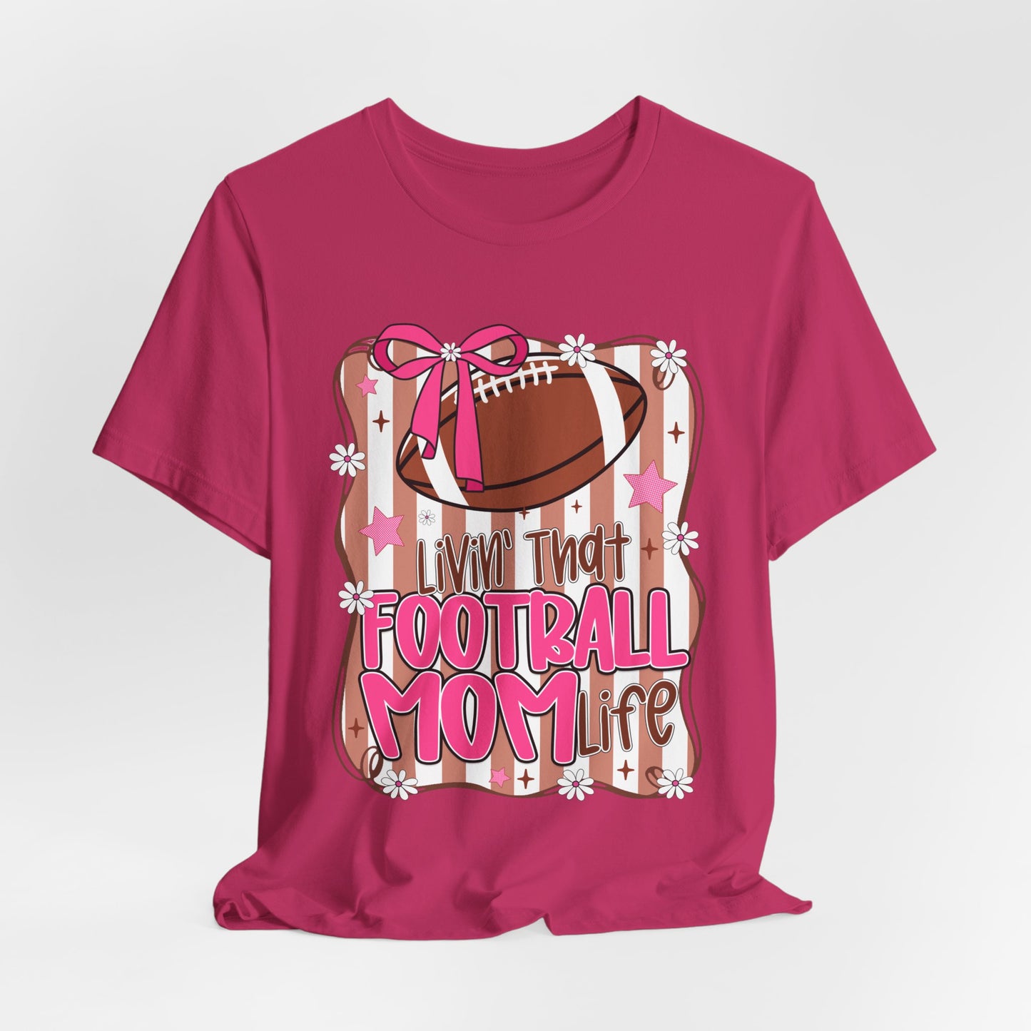 Football Mom Life T-Shirt — Pink Bow Football Mom Tee