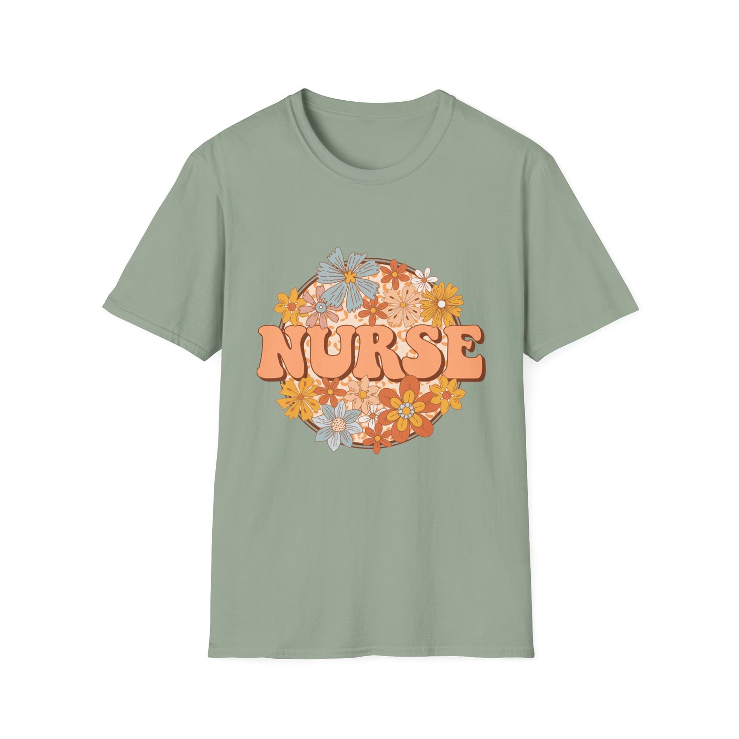 Nurse Floral Retro Tee — "NURSE" Vintage Flower Graphic T-Shirt