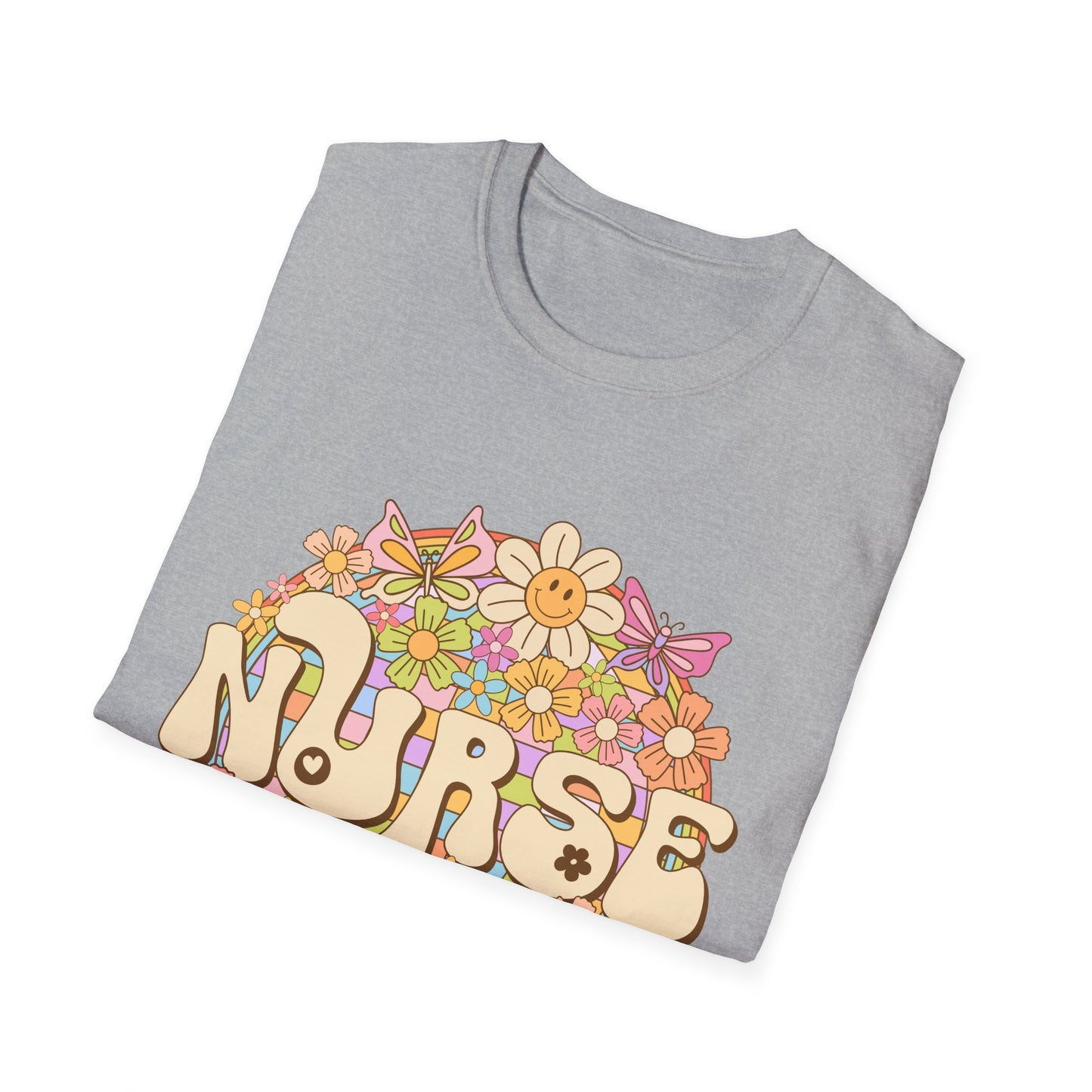 Nurse Floral Retro T-Shirt — Cute Vintage Flower Badge for Nurses