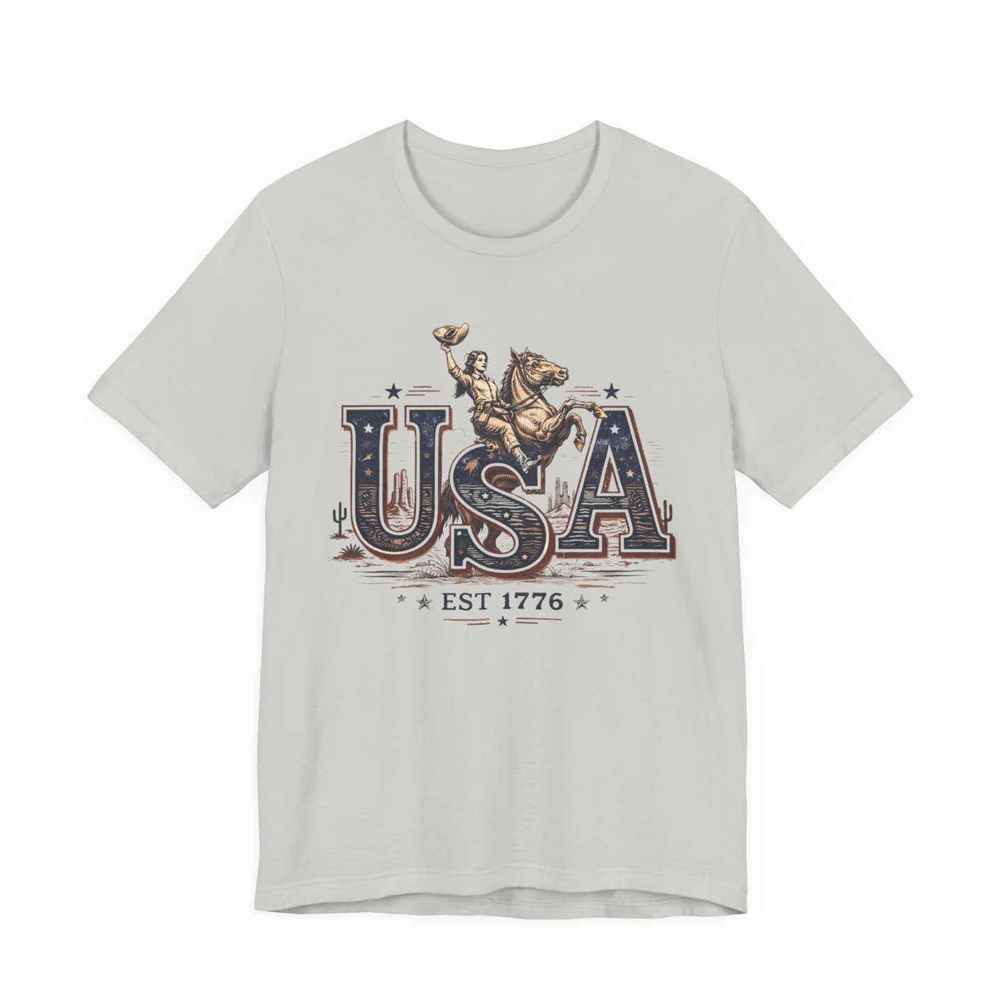 USA Western Rodeo T-Shirt – 'USA EST 1776' Patriotic Cowboy Tee