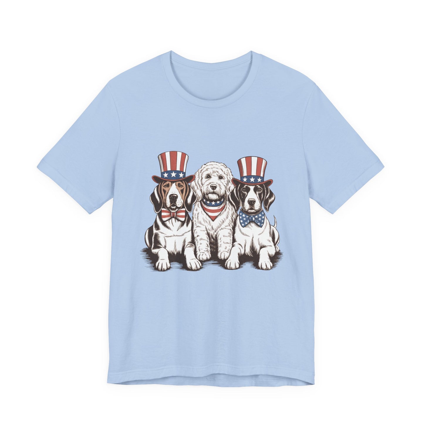 Patriotic Puppies T-Shirt — 4th of July Dog Tee with Uncle Sam Hats