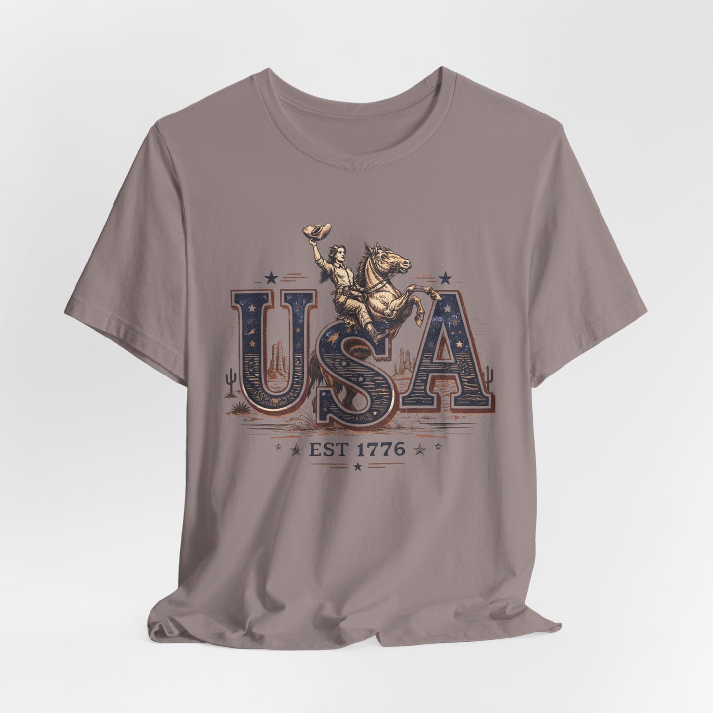 USA Western Rodeo T-Shirt – 'USA EST 1776' Patriotic Cowboy Tee