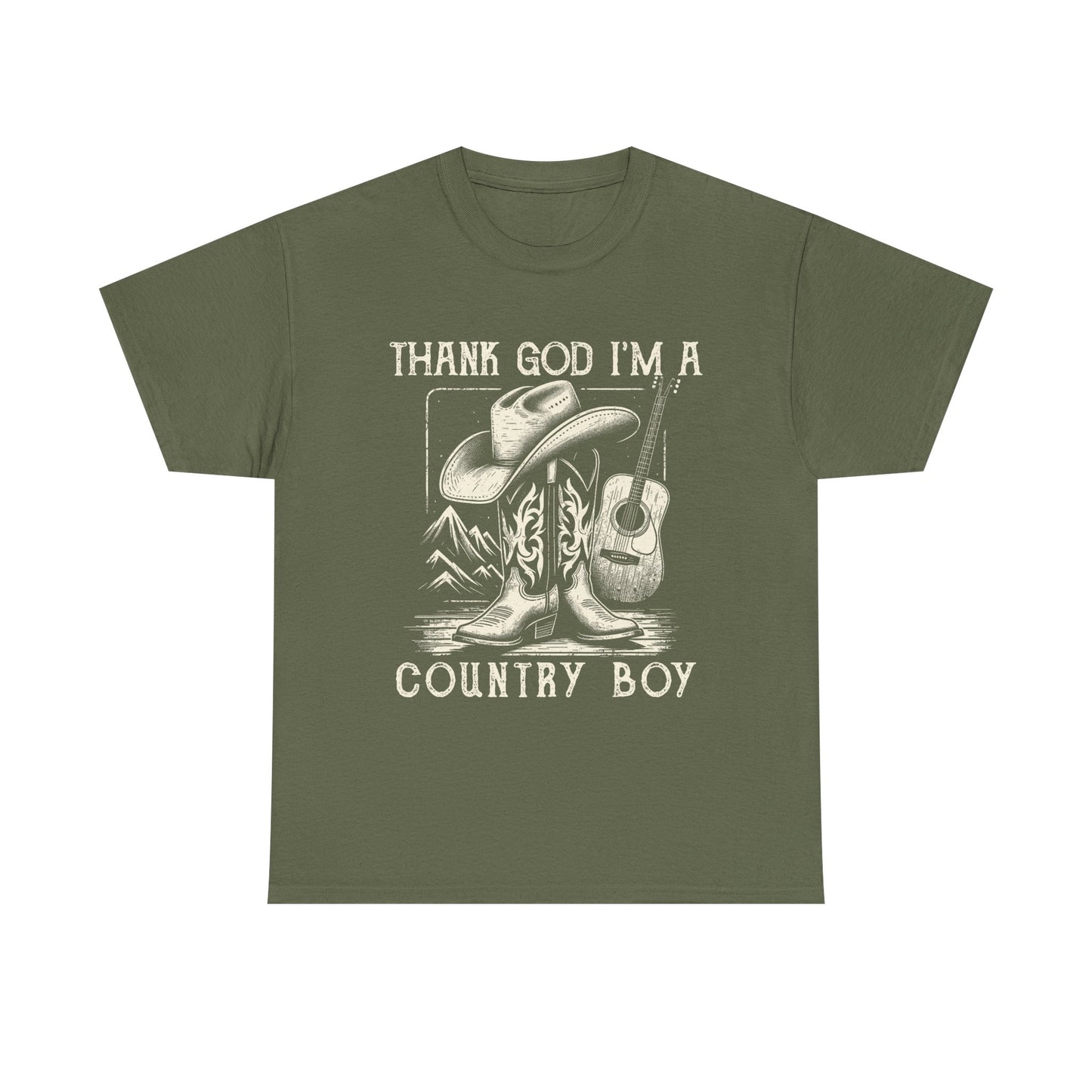 Country Boy T-Shirt — "Thank God I'm a Country Boy" Cowboy Boots & Guitar Tee