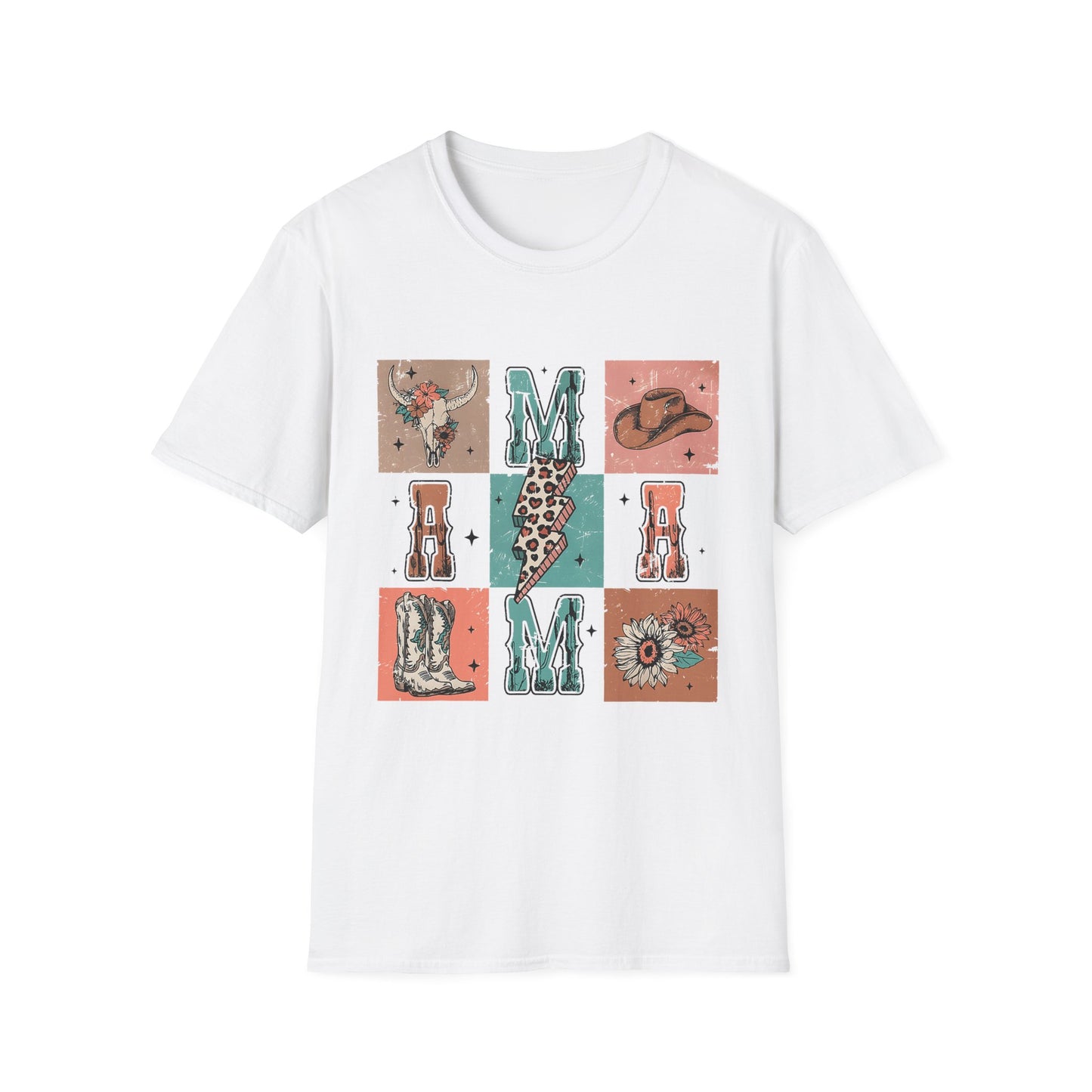 Mama Western Graphic T-Shirt — Cowgirl Boots, Hat & Floral Block Design