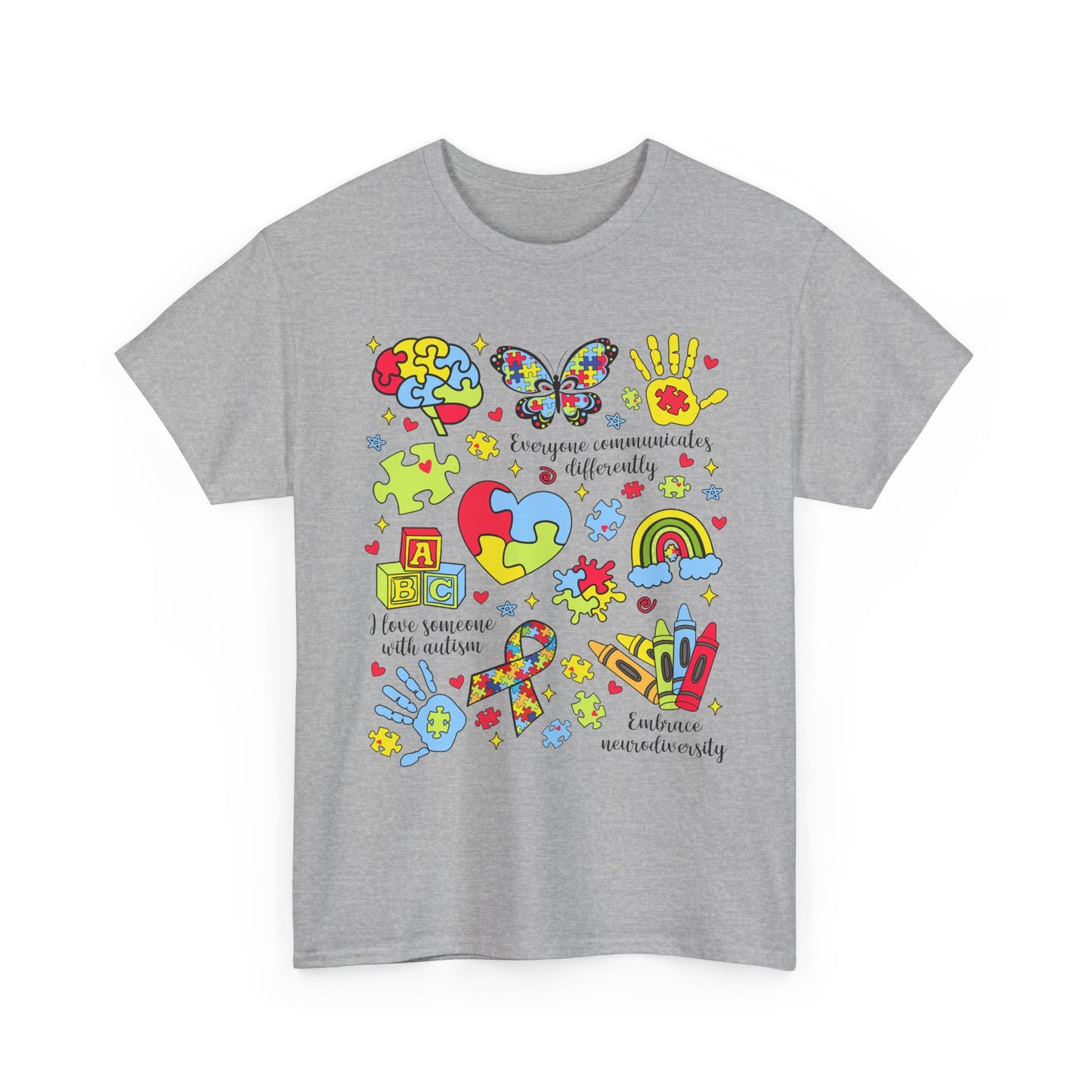 Autism Awareness Graphic Tee — Colorful Puzzle Heart & Hands Design