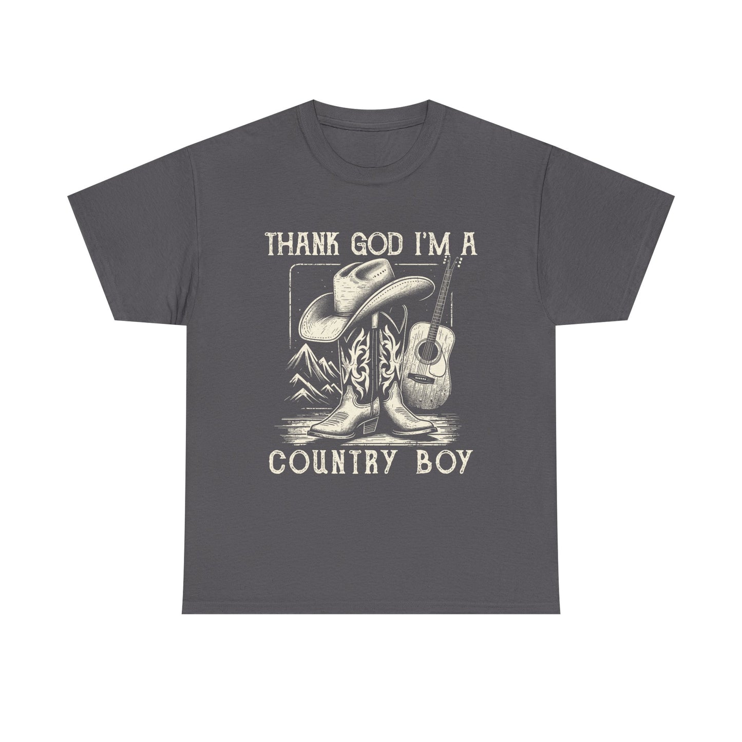 Country Boy T-Shirt — "Thank God I'm a Country Boy" Cowboy Boots & Guitar Tee