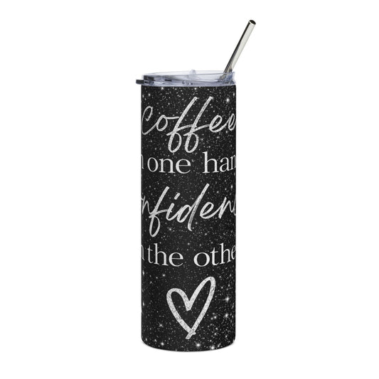 20oz Stainless Tumbler — 'Coffee in One Hand, Confidence in the Other' Black Galaxy Travel Cup