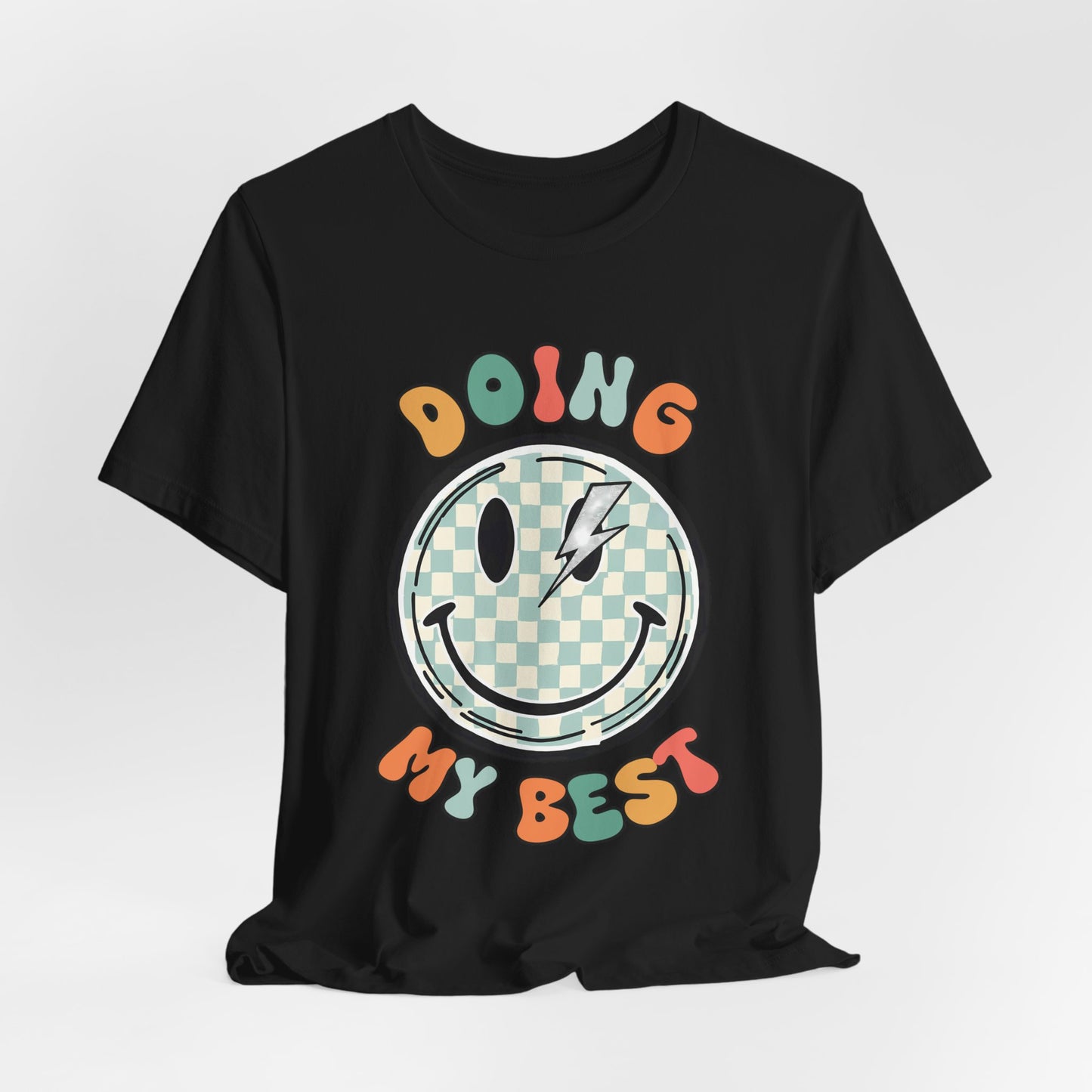 Doing My Best Smiley Tee — Retro Checkerboard Positive Message T‑Shirt