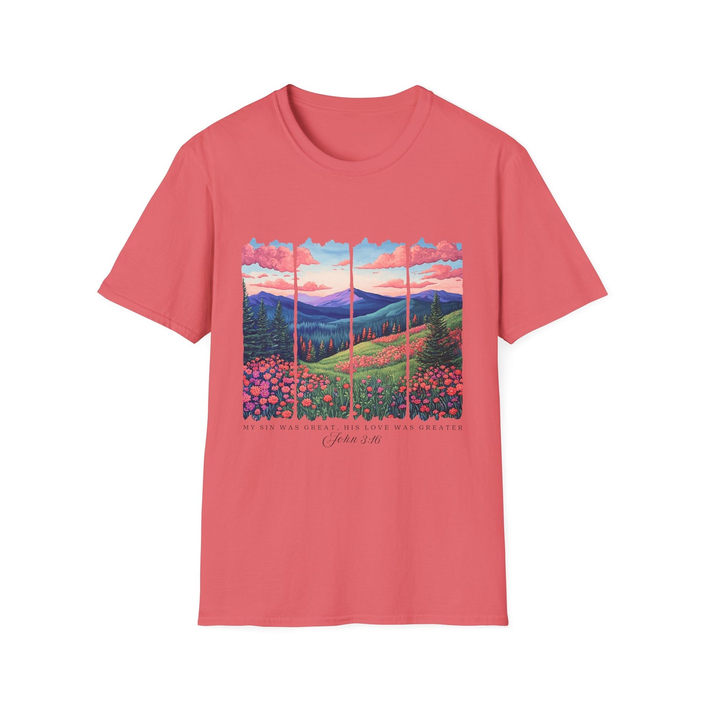 Scenic Mountain Sunset T-Shirt — Wildflower Valley Landscape Tee