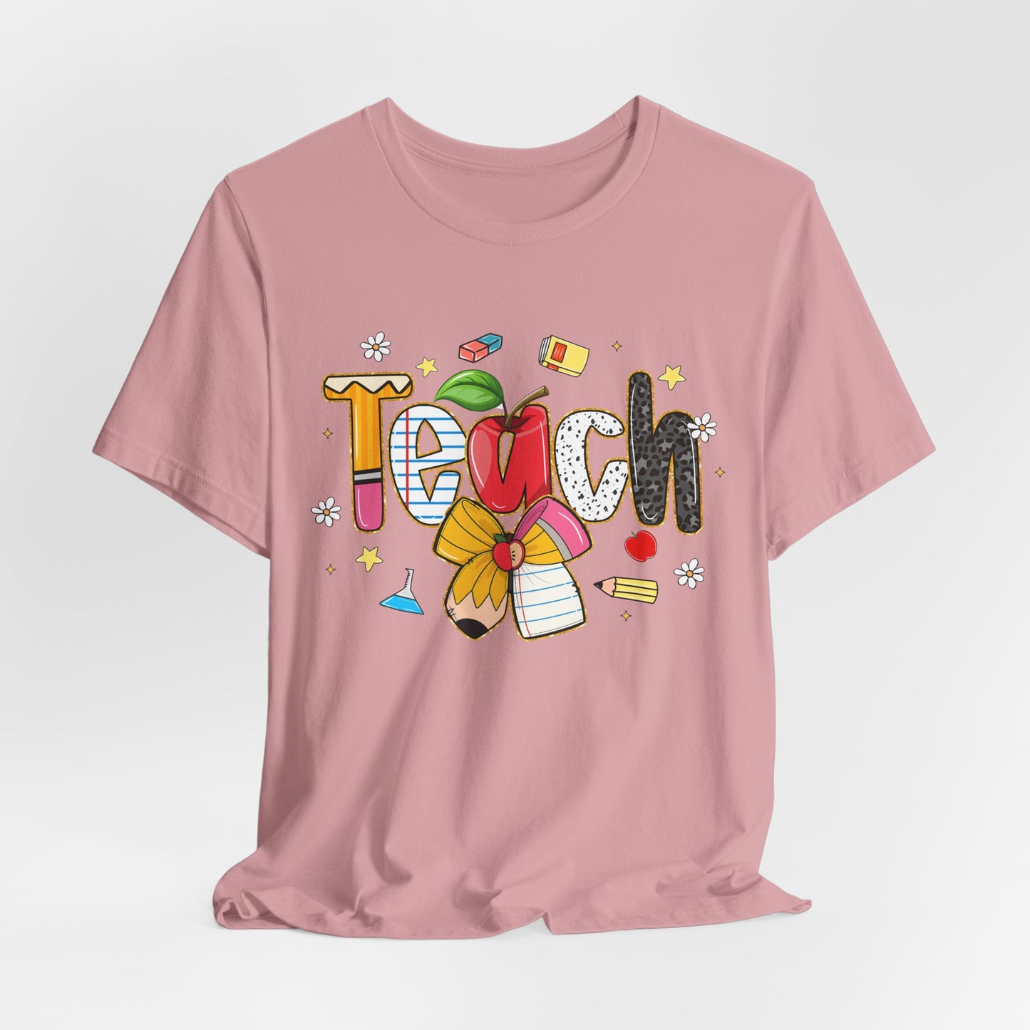 Teacher Floral Pencil Tee - "Teach" Cute School T-Shirt for Educators