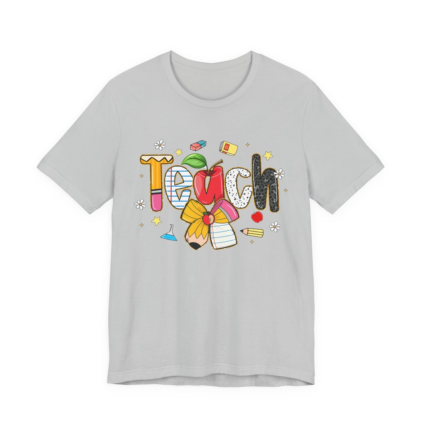 Teacher Floral Pencil Tee - "Teach" Cute School T-Shirt for Educators